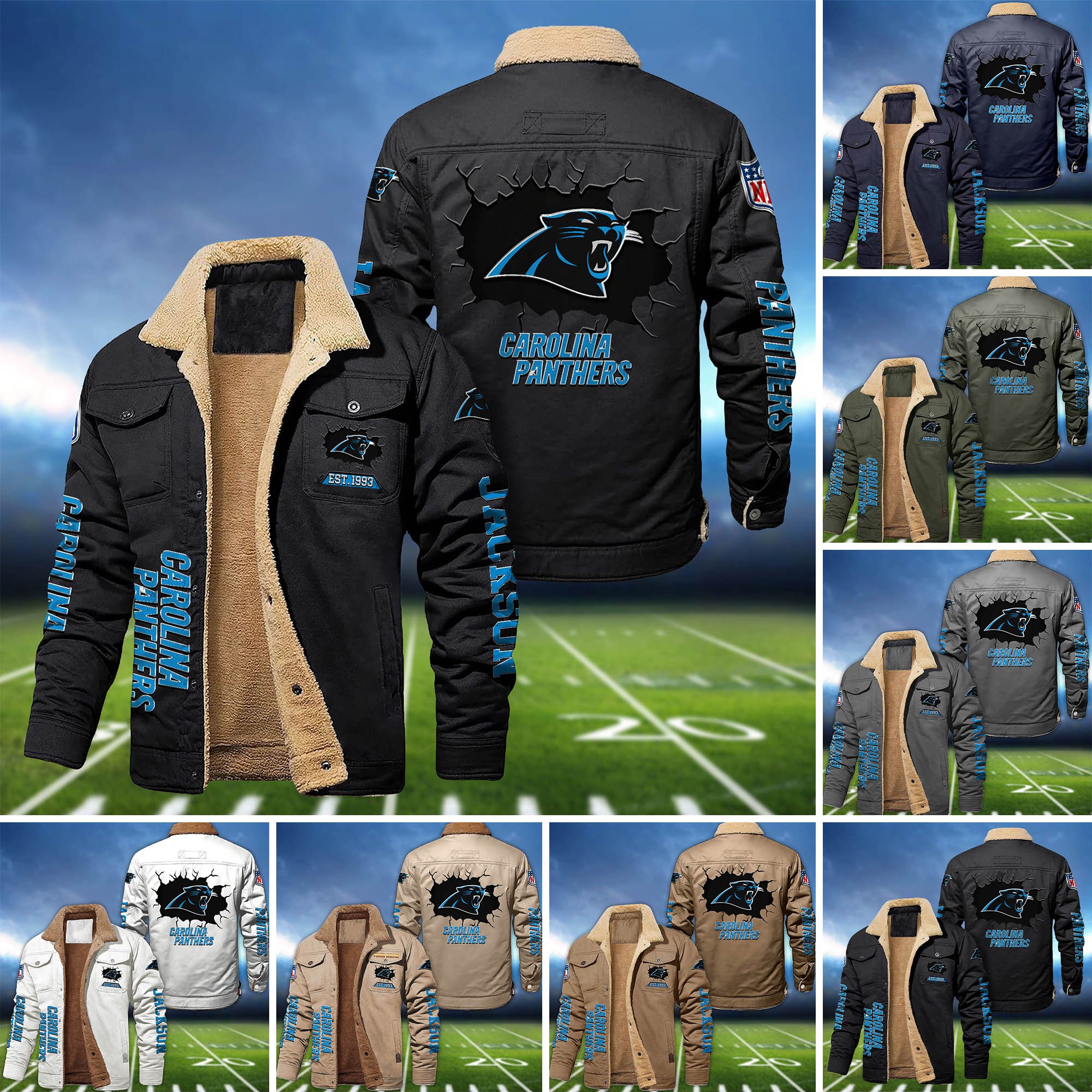 Carolina Panthers Fleece Bomber Jacket 2024 Version Personalized Your Name, Sport Jacket For Fan ETHY-62916