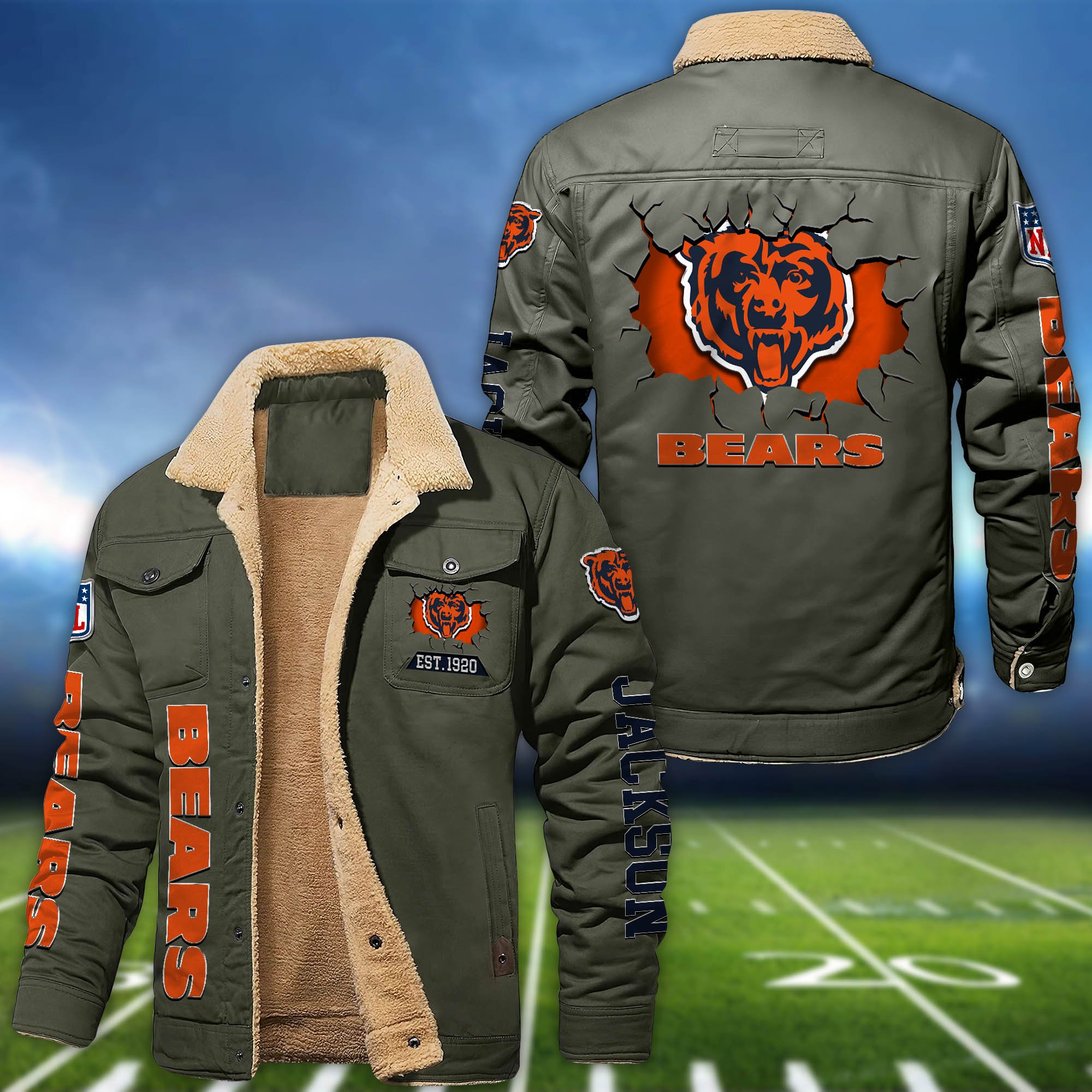 Alternative view of Chicago Bears Fleece Bomber Jacket 2024 Version Personalized Your Name, Sport Jacket For Fan ETHY-62916