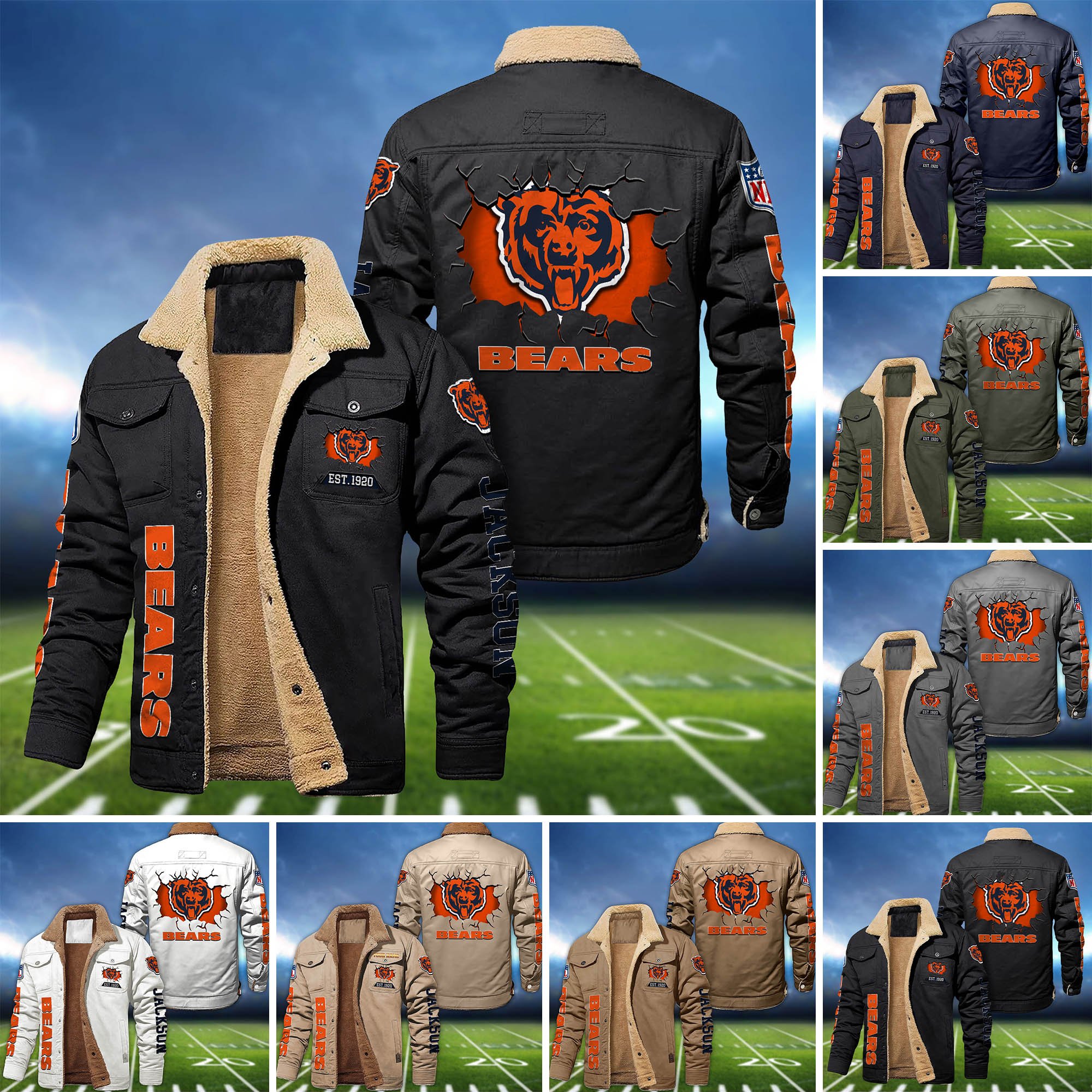 Chicago Bears Fleece Bomber Jacket 2024 Version Personalized Your Name, Sport Jacket For Fan ETHY-62916