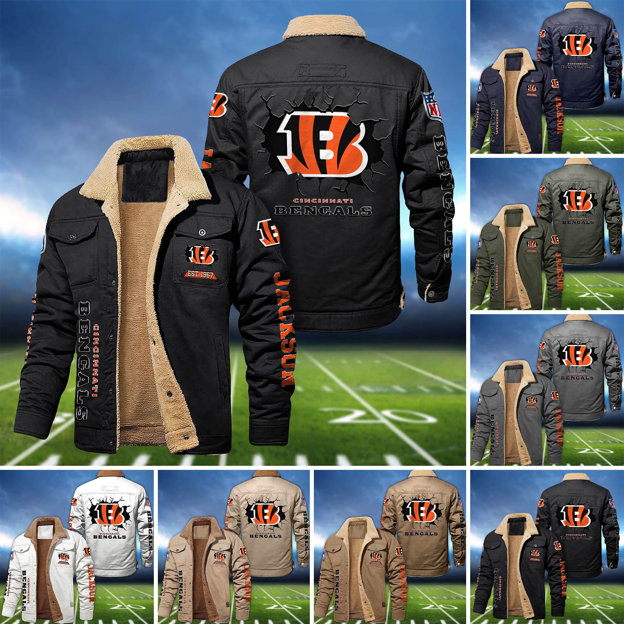 Cincinnati Bengals Fleece Bomber Jacket 2024 Version Personalized Your Name, Sport Jacket For Fan ETHY-62916