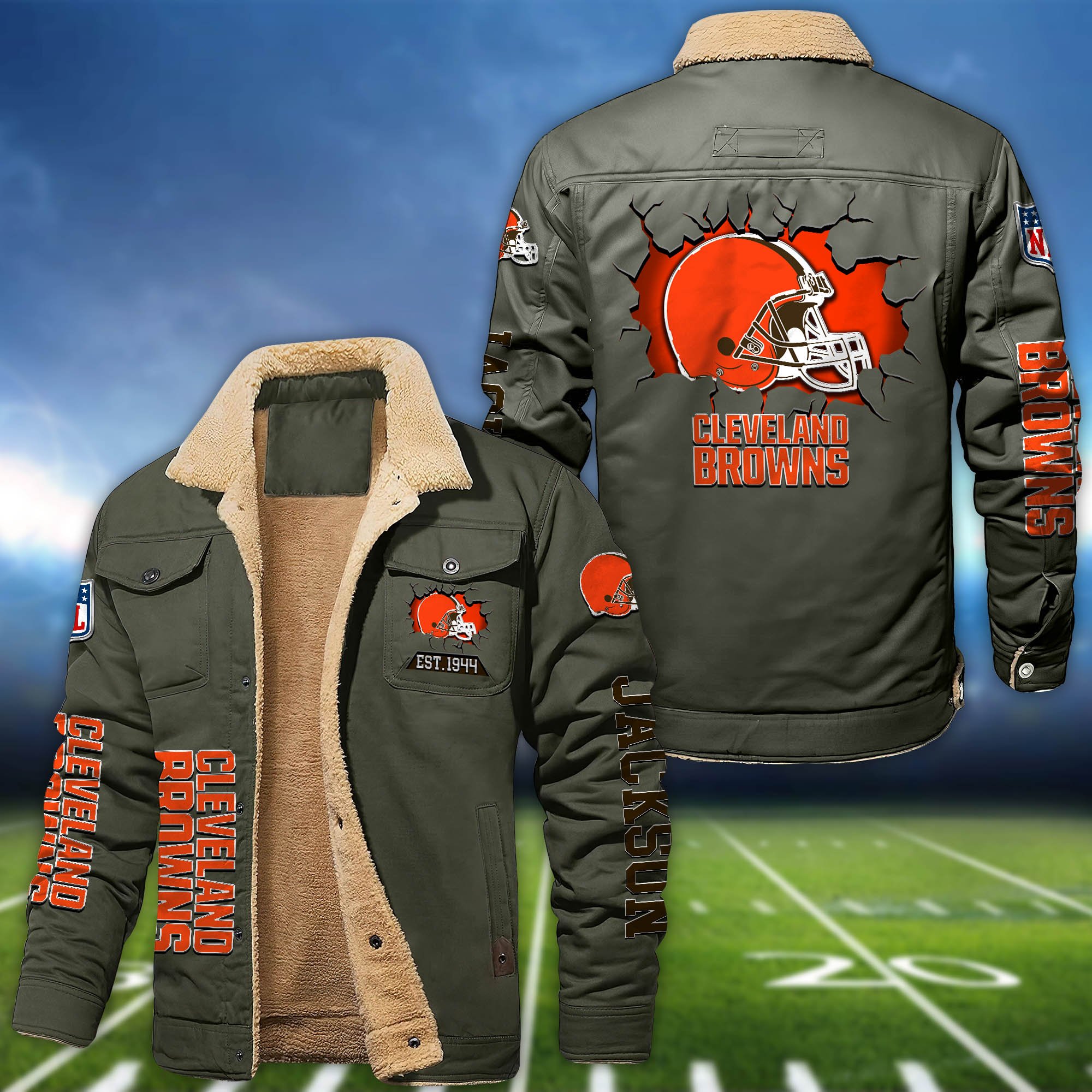 Alternative view of Cleveland Browns Fleece Bomber Jacket 2024 Version Personalized Your Name, Sport Jacket For Fan ETHY-62916