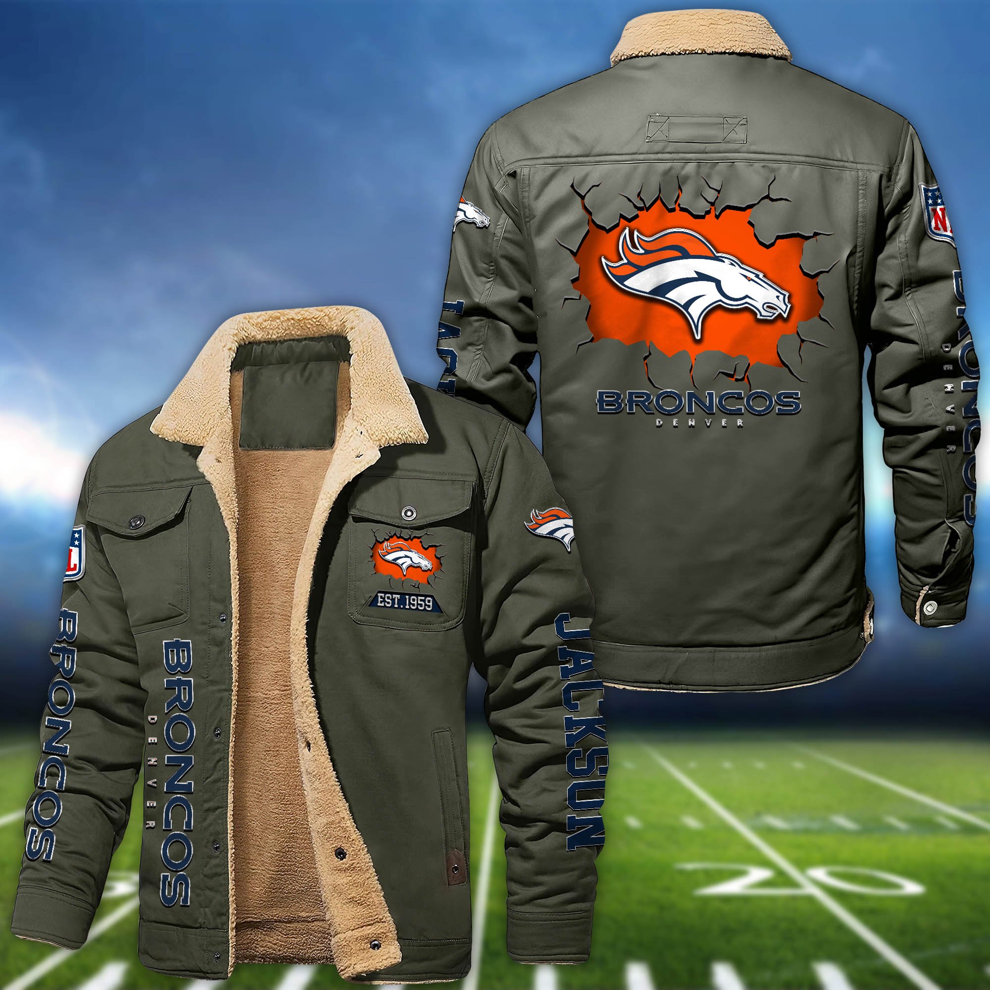 Alternative view of Denver Broncos Fleece Bomber Jacket 2024 Version Personalized Your Name, Sport Jacket For Fan ETHY-62916