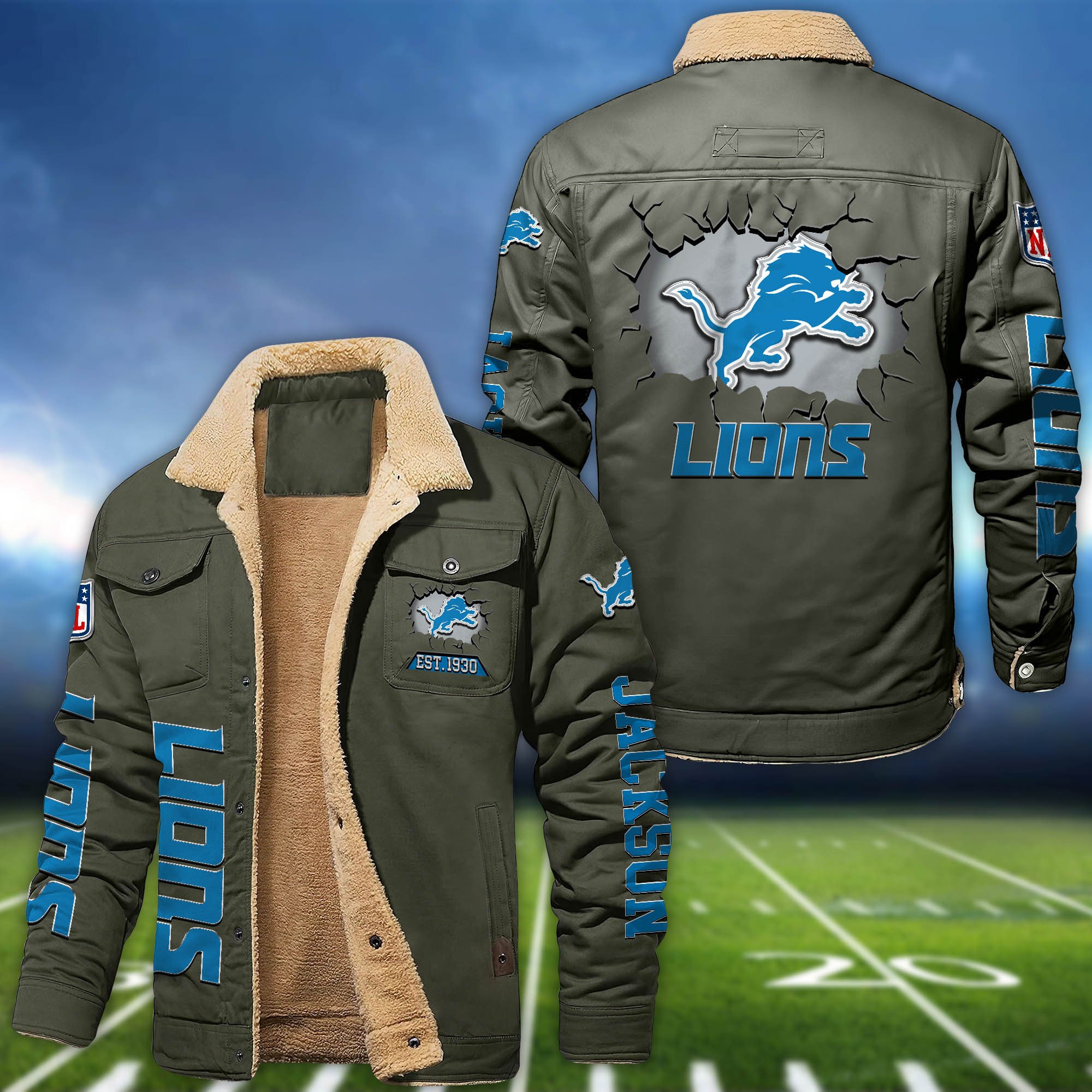 Alternative view of Detroit Lions Fleece Bomber Jacket 2024 Version Personalized Your Name, Sport Jacket For Fan ETHY-62916