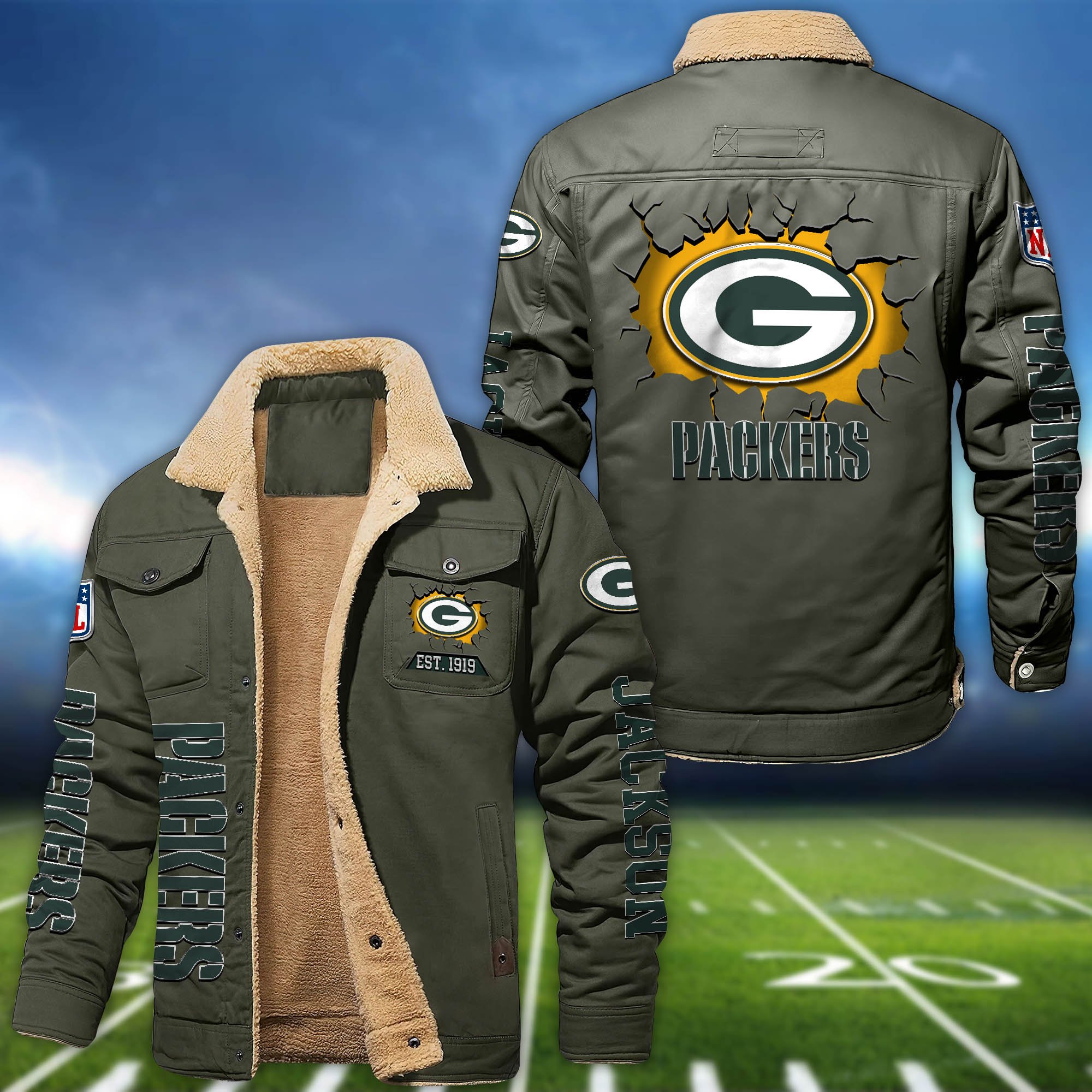 Alternative view of Green Bay Packers Fleece Bomber Jacket 2024 Version Personalized Your Name, Sport Jacket For Fan ETHY-62916