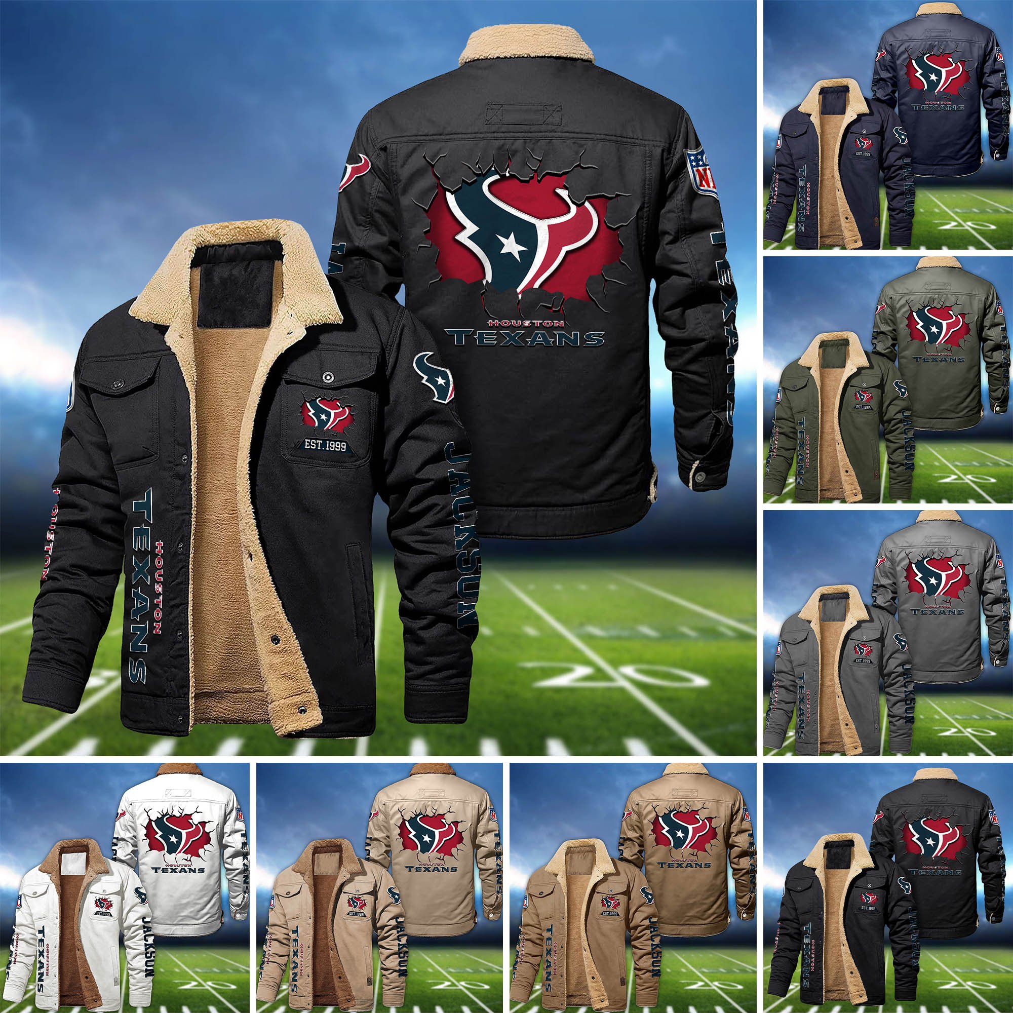 Houston Texans Fleece Bomber Jacket 2024 Version Personalized Your Name, Sport Jacket For Fan ETHY-62916
