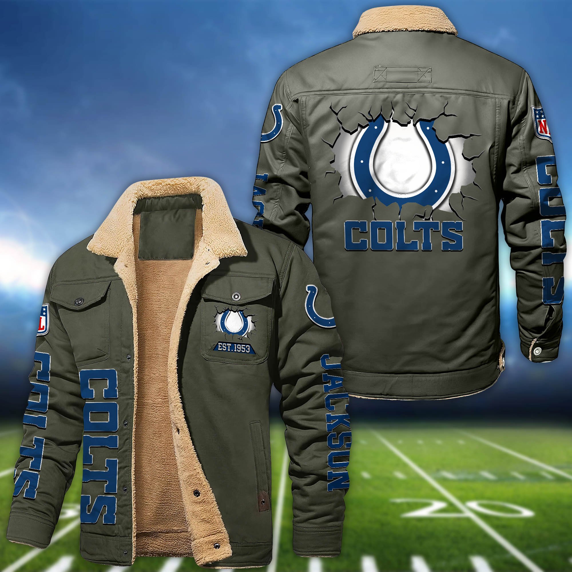 Alternative view of Indianapolis Colts Fleece Bomber Jacket 2024 Version Personalized Your Name, Sport Jacket For Fan ETHY-62916