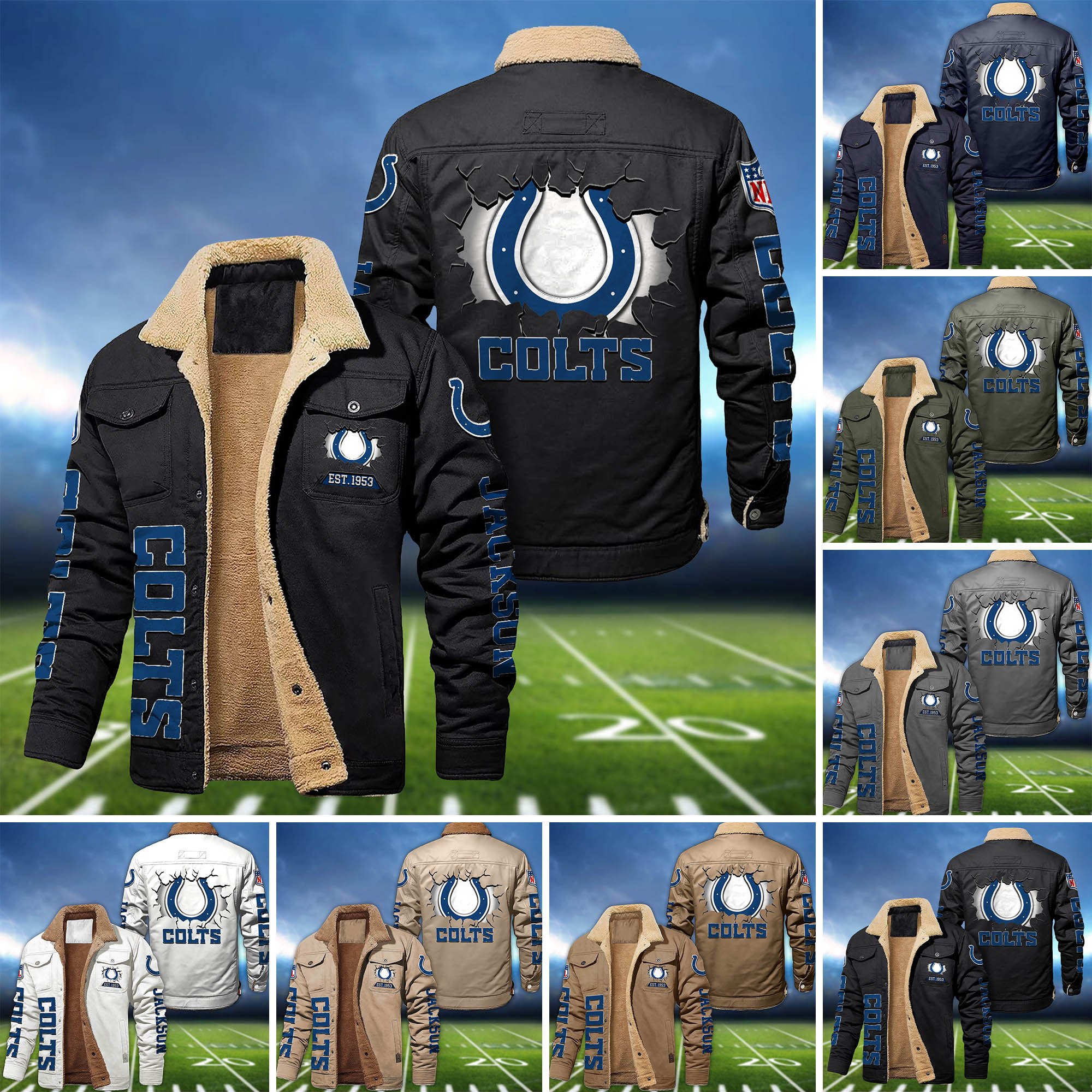 Indianapolis Colts Fleece Bomber Jacket 2024 Version Personalized Your Name, Sport Jacket For Fan ETHY-62916