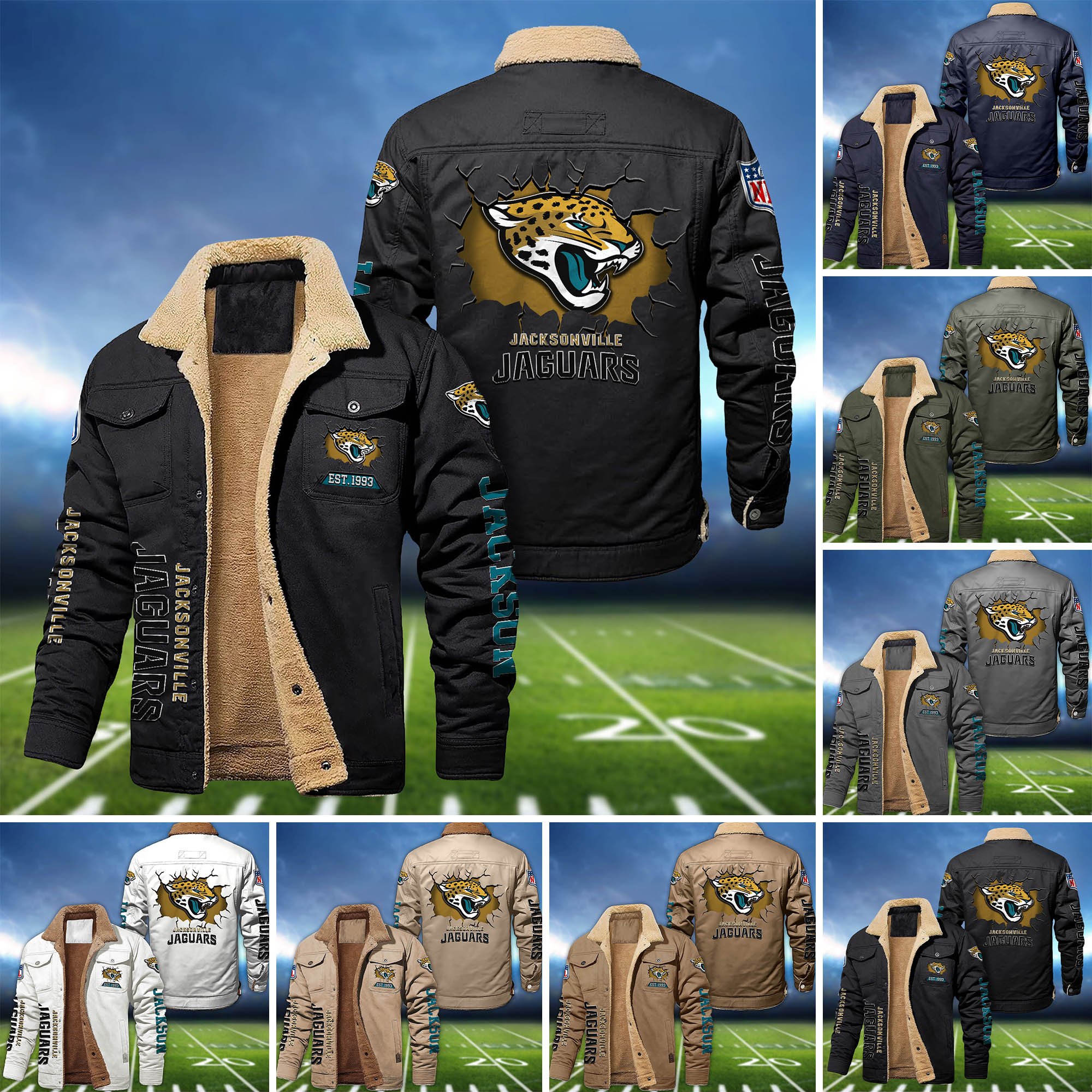 Jacksonville Jaguars Fleece Bomber Jacket 2024 Version Personalized Your Name, Sport Jacket For Fan ETHY-62916
