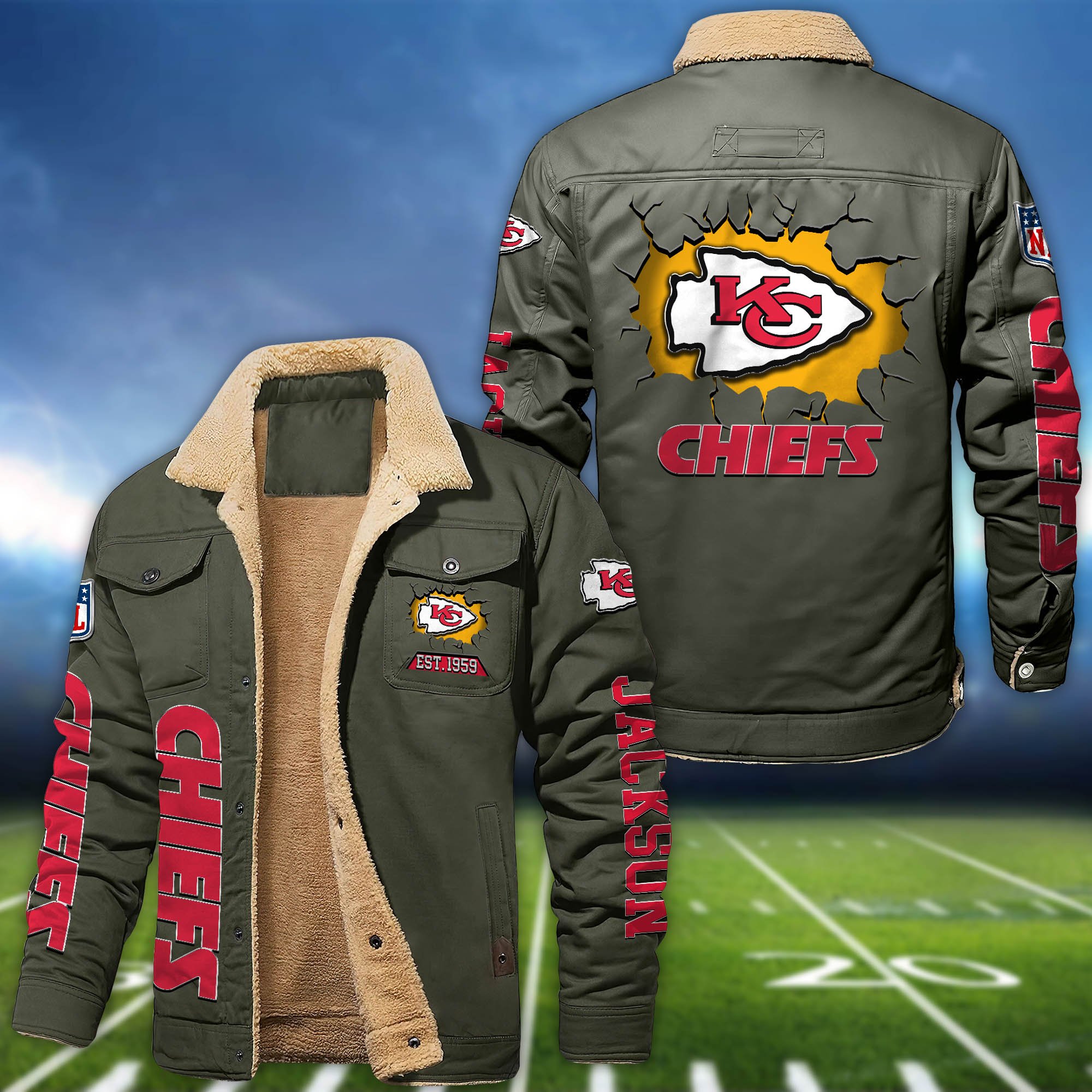 Alternative view of Kansas City Chiefs Fleece Bomber Jacket 2024 Version Personalized Your Name, Sport Jacket For Fan ETHY-62916