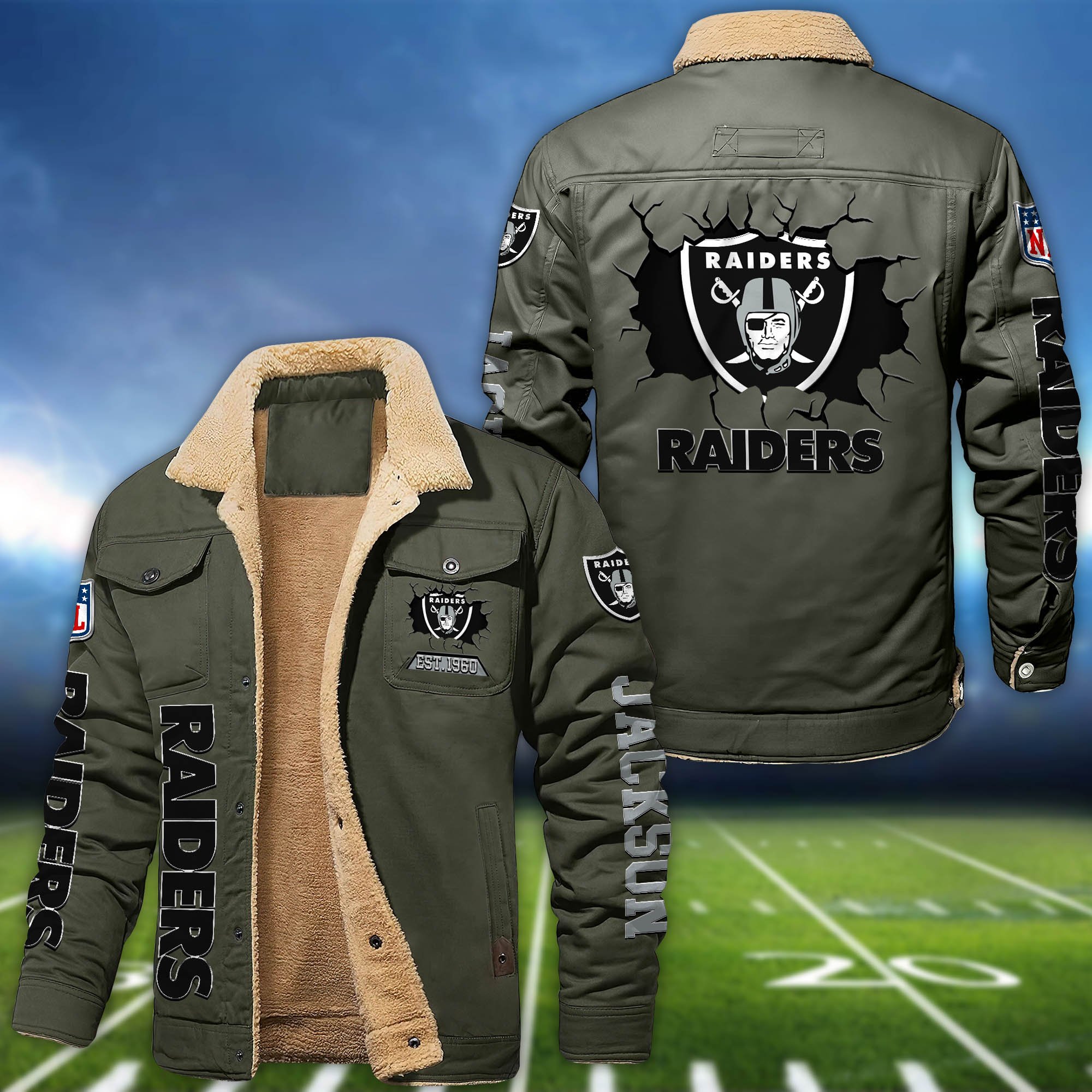 Alternative view of Las Vegas Raiders Fleece Bomber Jacket 2024 Version Personalized Your Name, Sport Jacket For Fan ETHY-62916