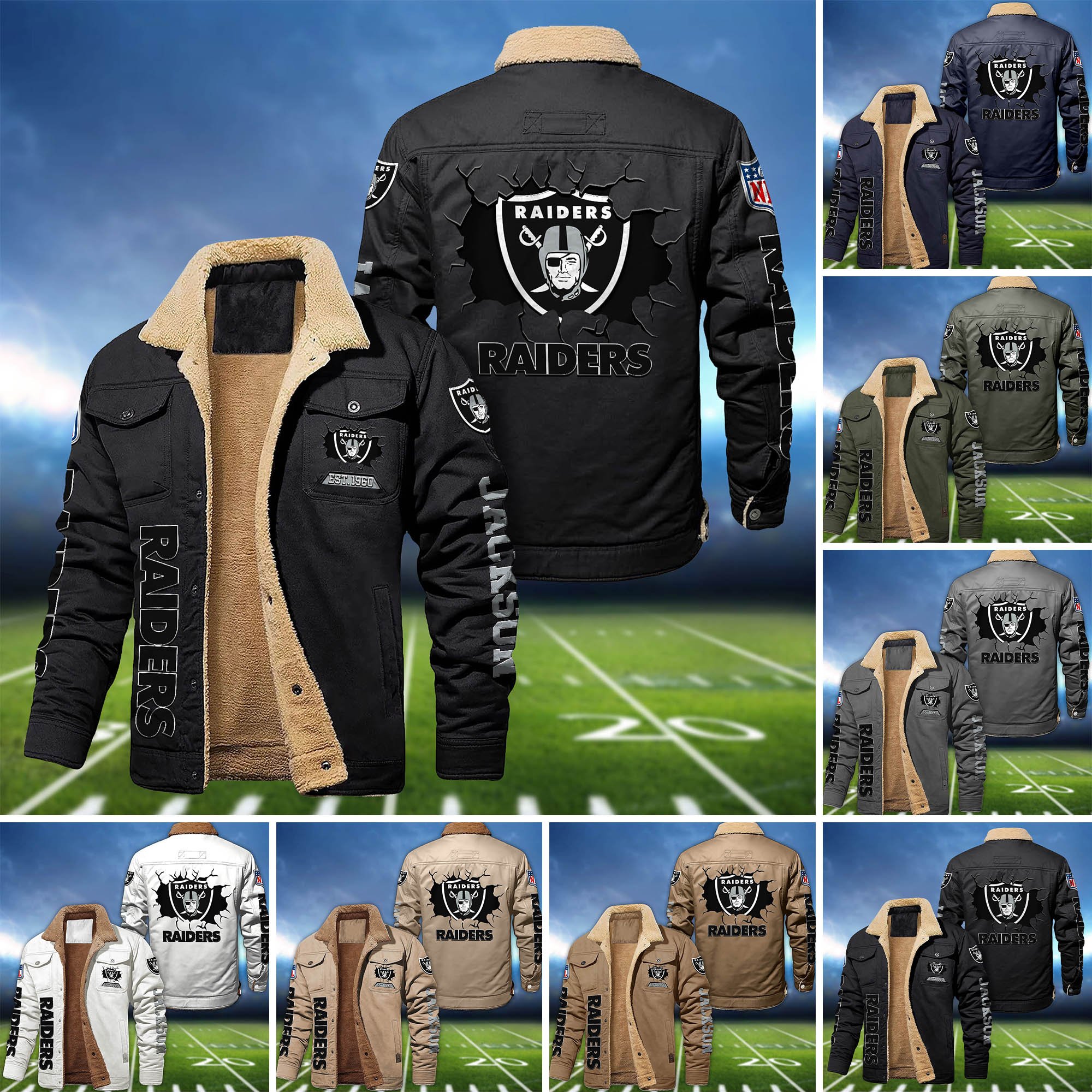 Las Vegas Raiders Fleece Bomber Jacket 2024 Version Personalized Your Name, Sport Jacket For Fan ETHY-62916