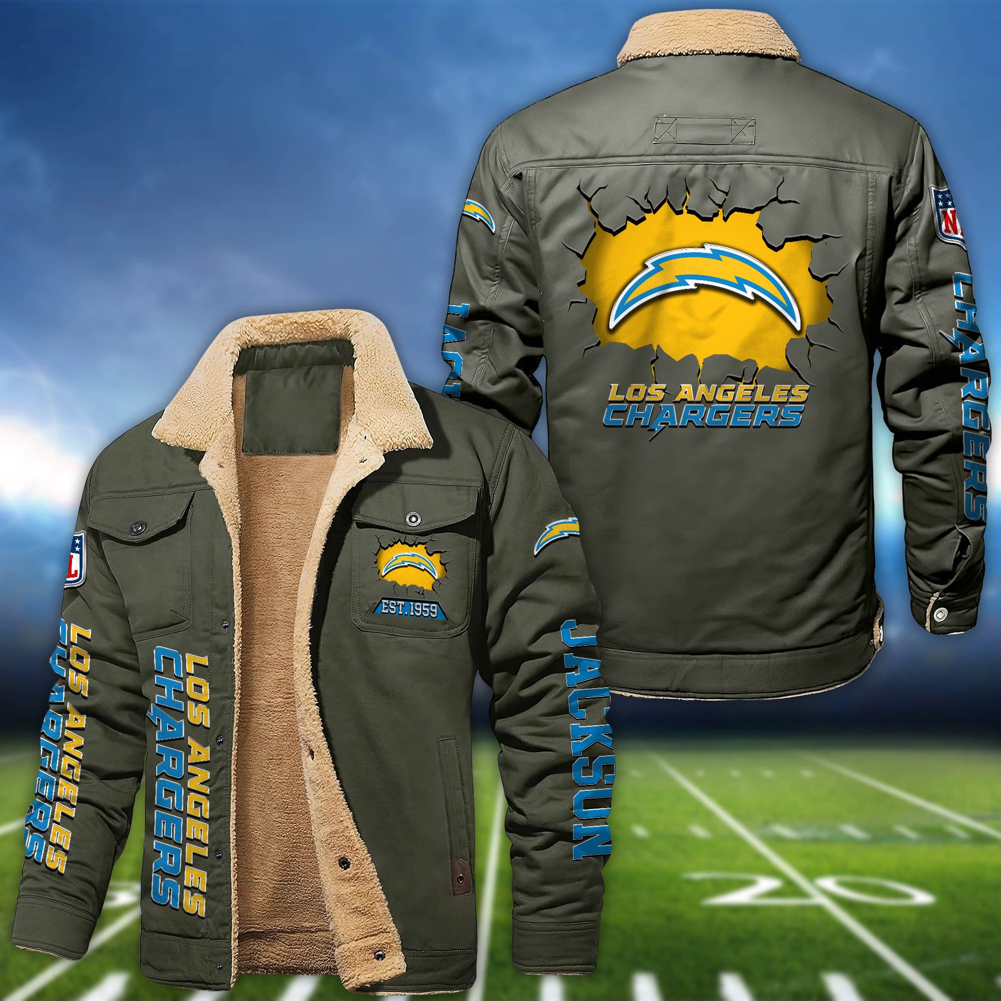 Alternative view of Los Angeles Chargers Fleece Bomber Jacket 2024 Version Personalized Your Name, Sport Jacket For Fan ETHY-62916