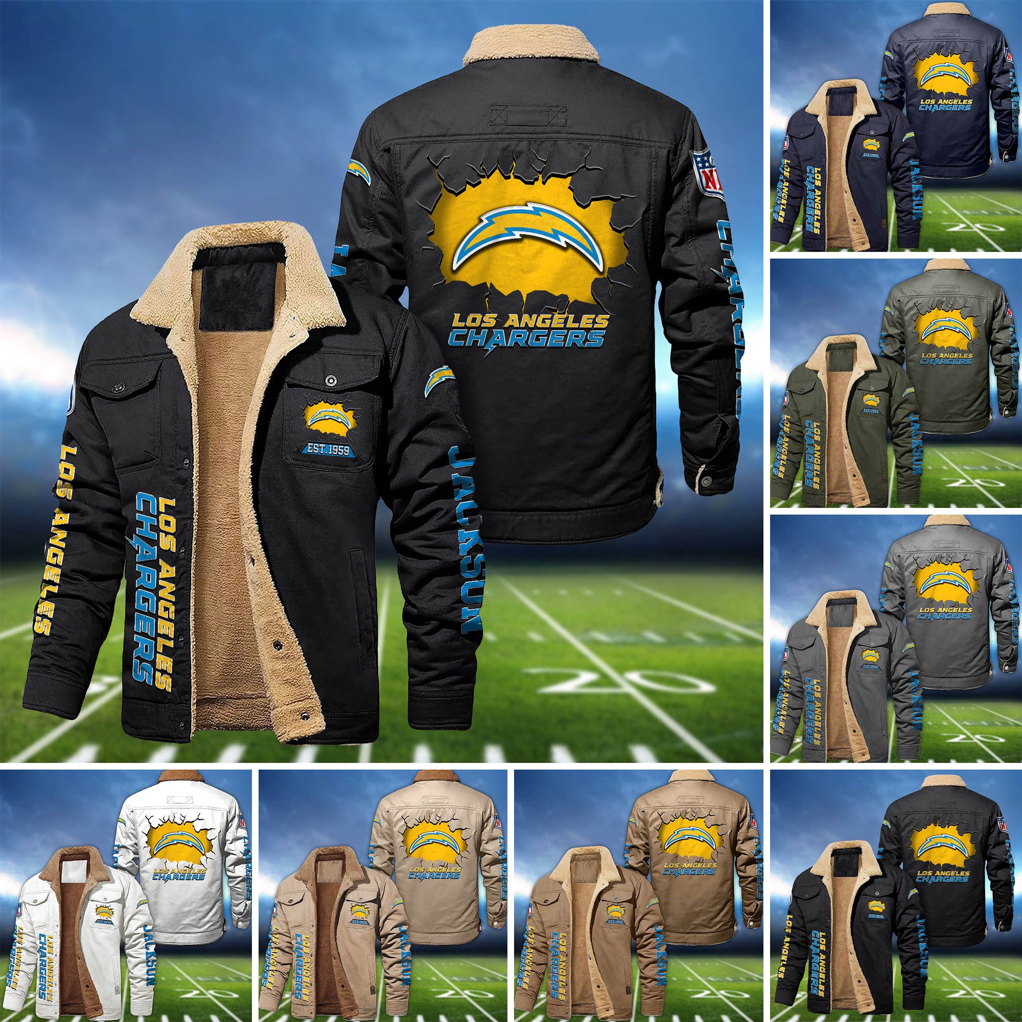 Los Angeles Chargers Fleece Bomber Jacket 2024 Version Personalized Your Name, Sport Jacket For Fan ETHY-62916