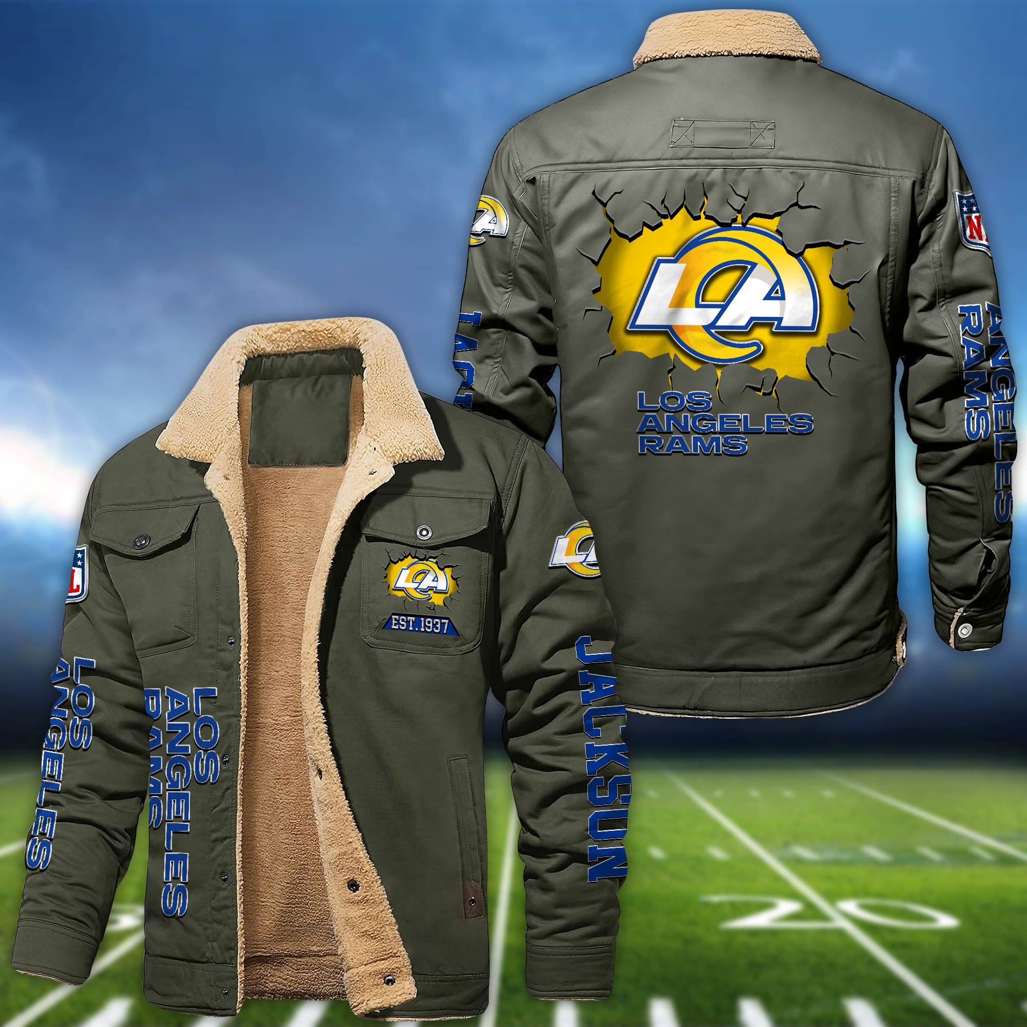 Alternative view of Los Angeles Rams Fleece Bomber Jacket 2024 Version Personalized Your Name, Sport Jacket For Fan ETHY-62916