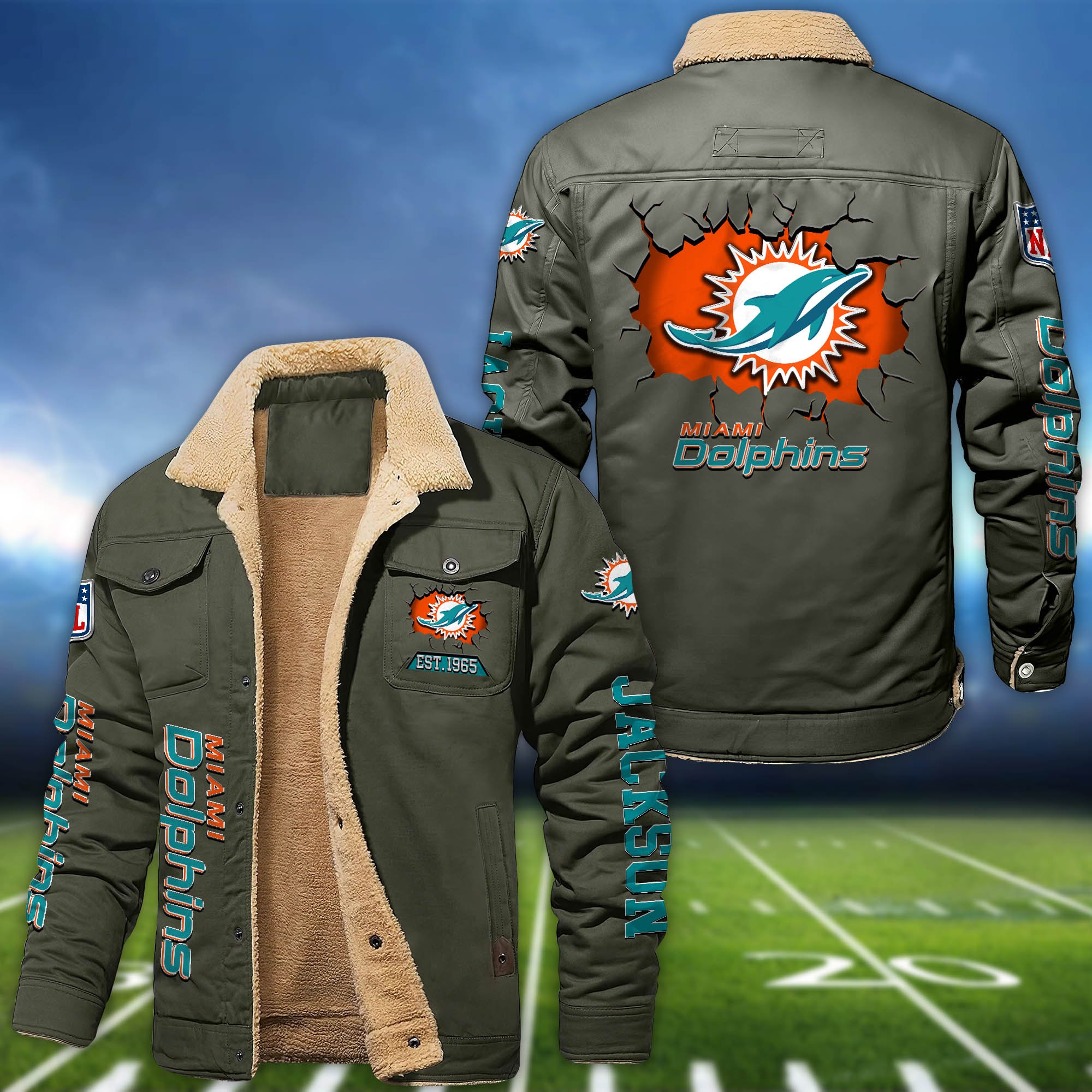 Alternative view of Miami Dolphins Fleece Bomber Jacket 2024 Version Personalized Your Name, Sport Jacket For Fan ETHY-62916