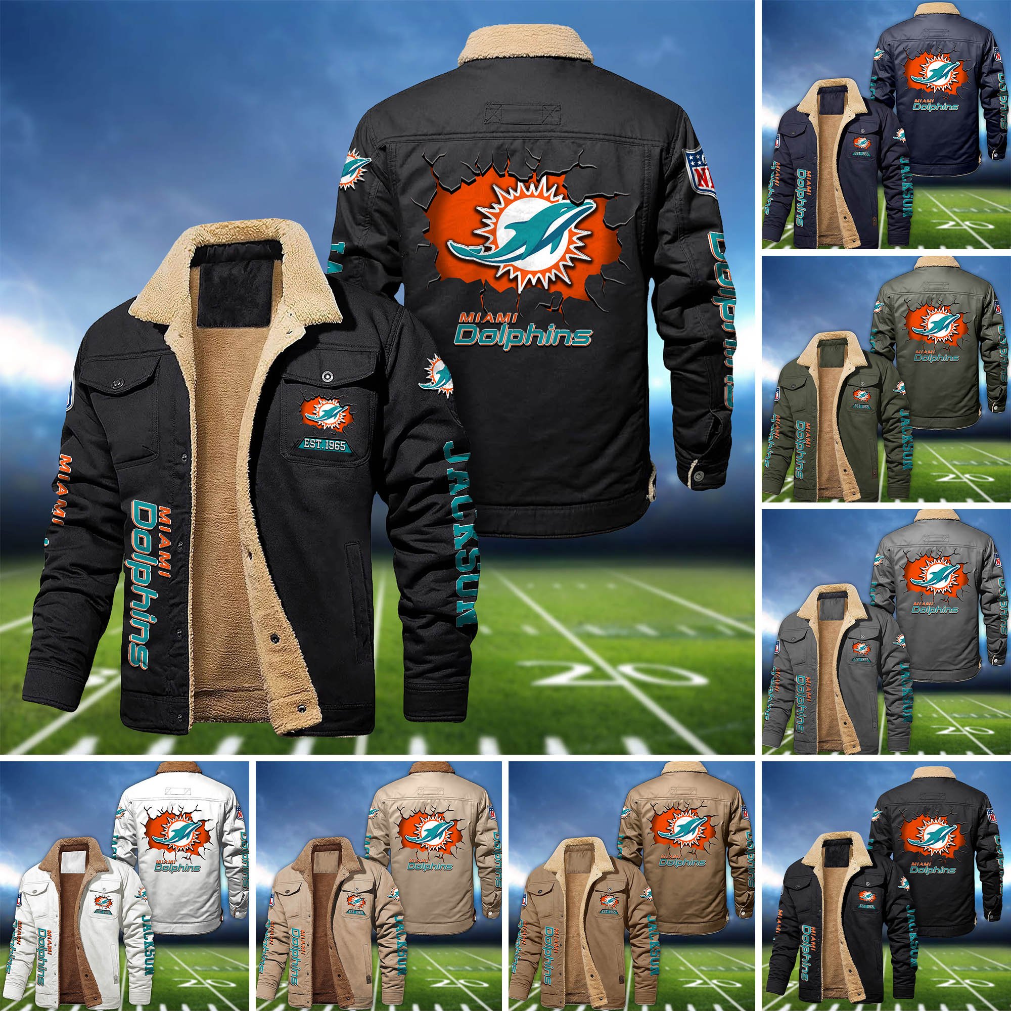Miami Dolphins Fleece Bomber Jacket 2024 Version Personalized Your Name, Sport Jacket For Fan ETHY-62916