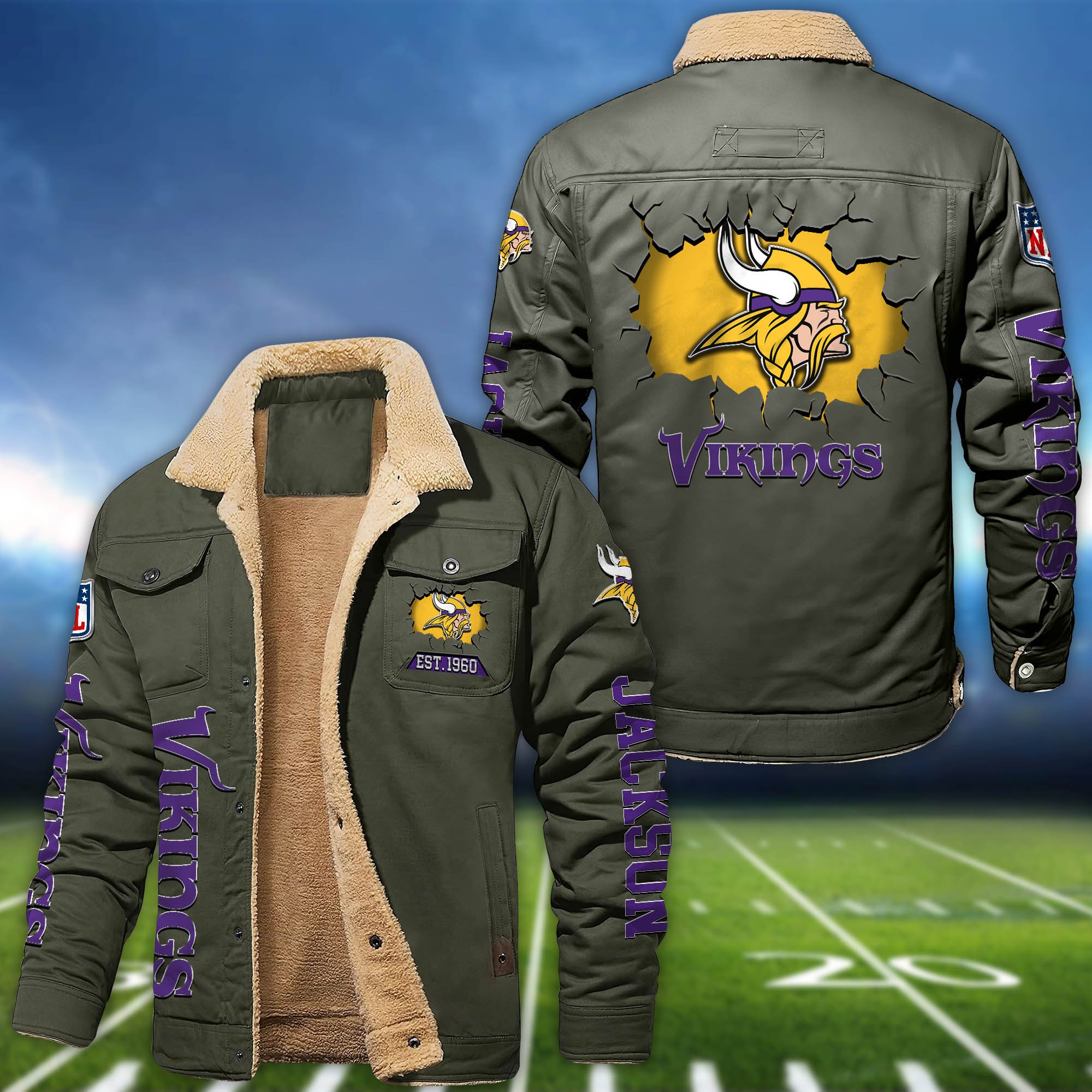 Alternative view of Minnesota Vikings Fleece Bomber Jacket 2024 Version Personalized Your Name, Sport Jacket For Fan ETHY-62916