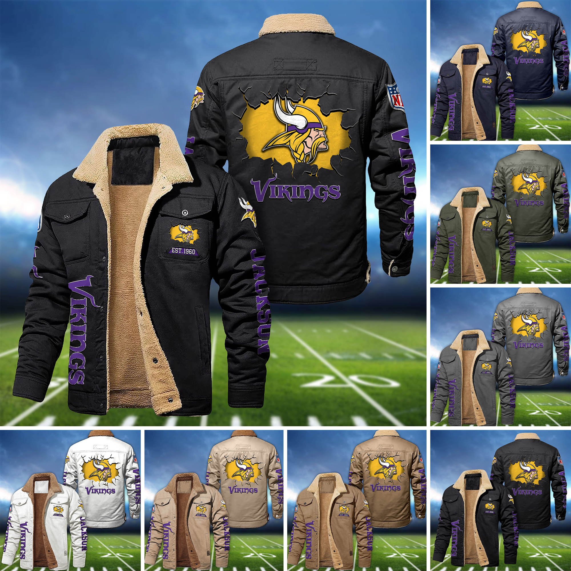 Minnesota Vikings Fleece Bomber Jacket 2024 Version Personalized Your Name, Sport Jacket For Fan ETHY-62916