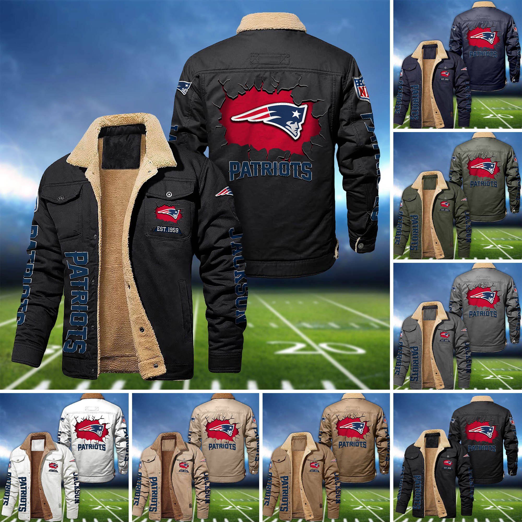 New England Patriots Fleece Bomber Jacket 2024 Version Personalized Your Name, Sport Jacket For Fan ETHY-62916