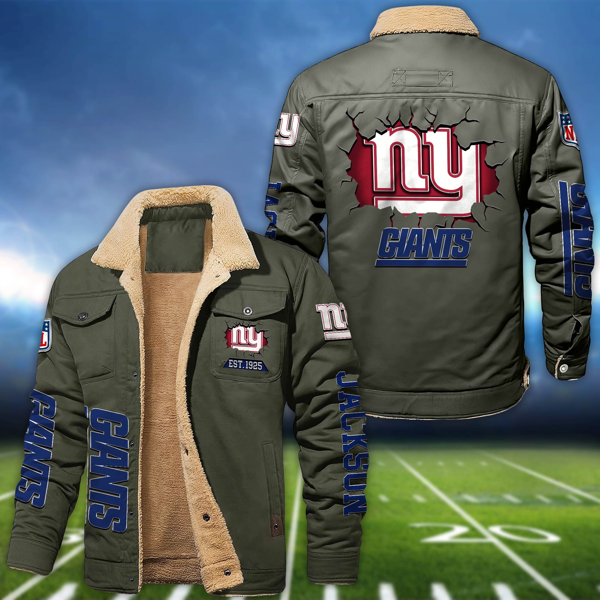Alternative view of New York Giants Fleece Bomber Jacket 2024 Version Personalized Your Name, Sport Jacket For Fan ETHY-62916