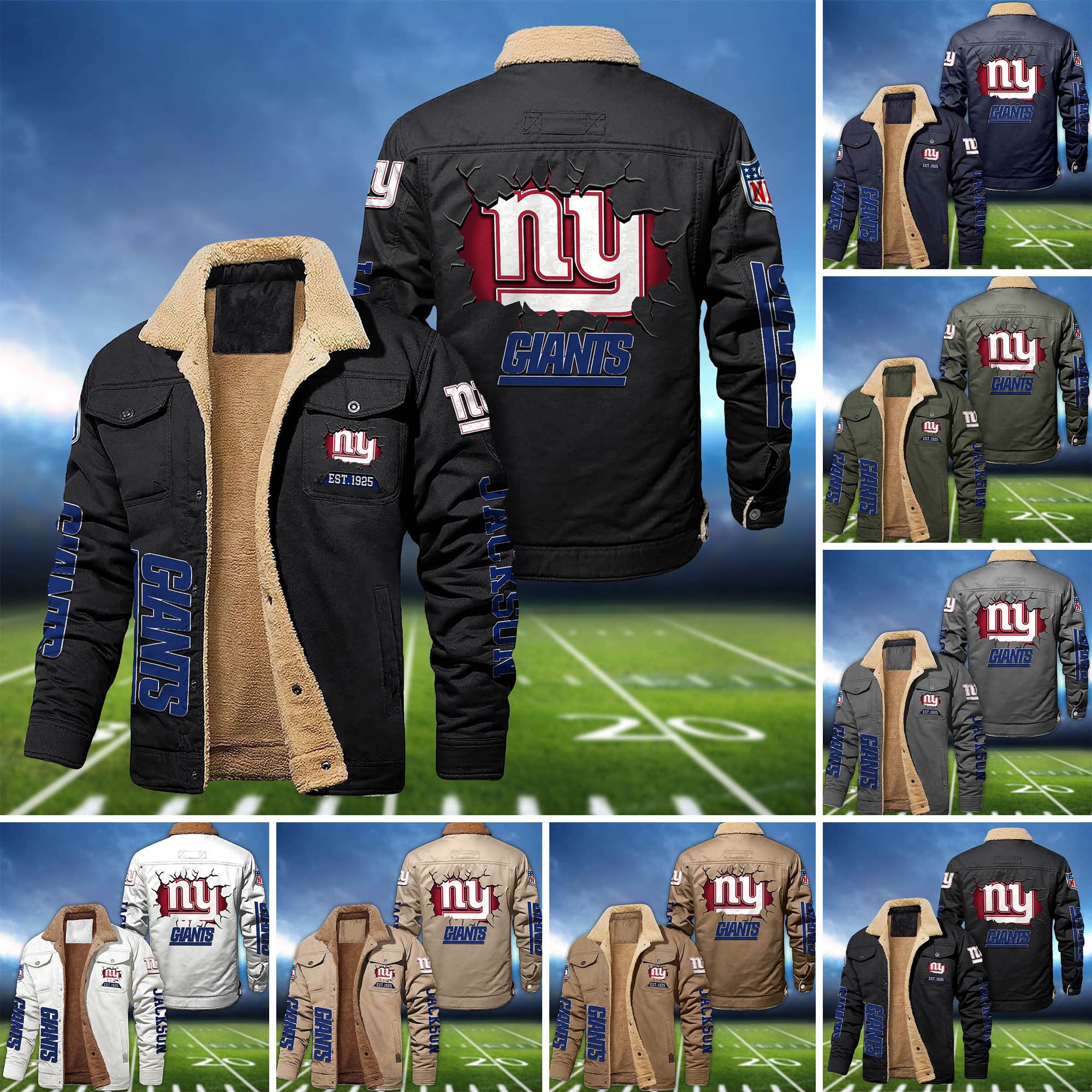 New York Giants Fleece Bomber Jacket 2024 Version Personalized Your Name, Sport Jacket For Fan ETHY-62916