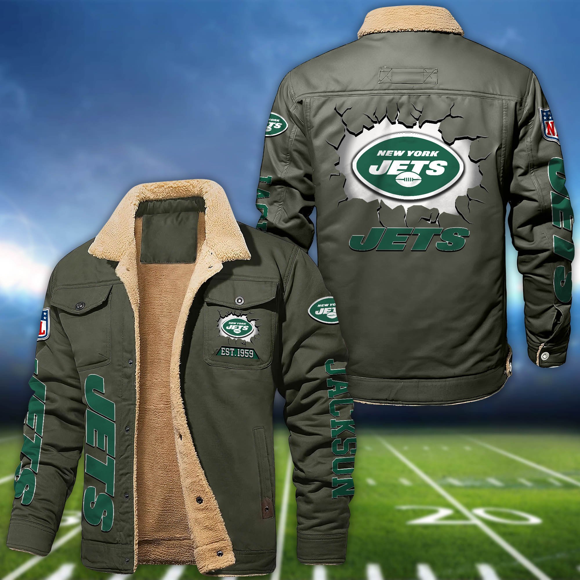Alternative view of New York Jets Fleece Bomber Jacket 2024 Version Personalized Your Name, Sport Jacket For Fan ETHY-62916