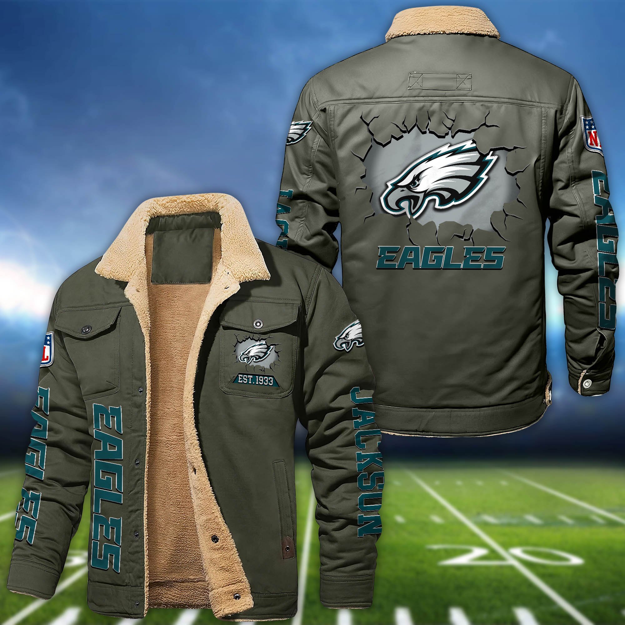 Alternative view of Philadelphia Eagles Fleece Bomber Jacket 2024 Version Personalized Your Name, Sport Jacket For Fan ETHY-62916