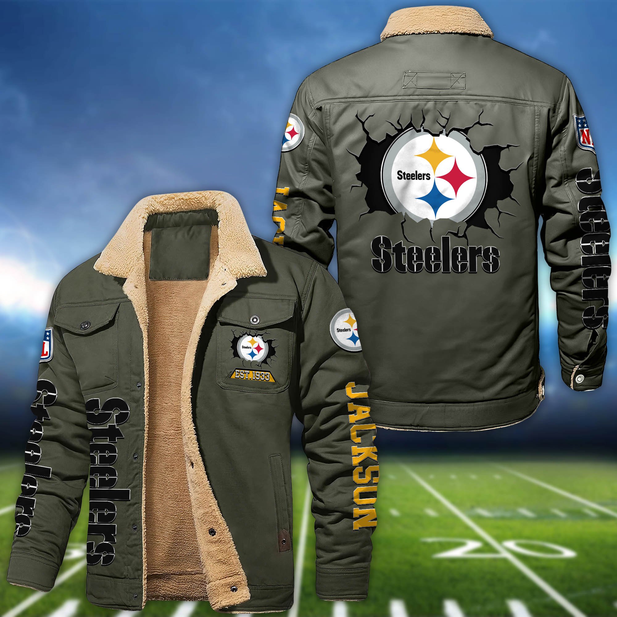 Alternative view of Pittsburgh Steelers Fleece Bomber Jacket 2024 Version Personalized Your Name, Sport Jacket For Fan ETHY-62916