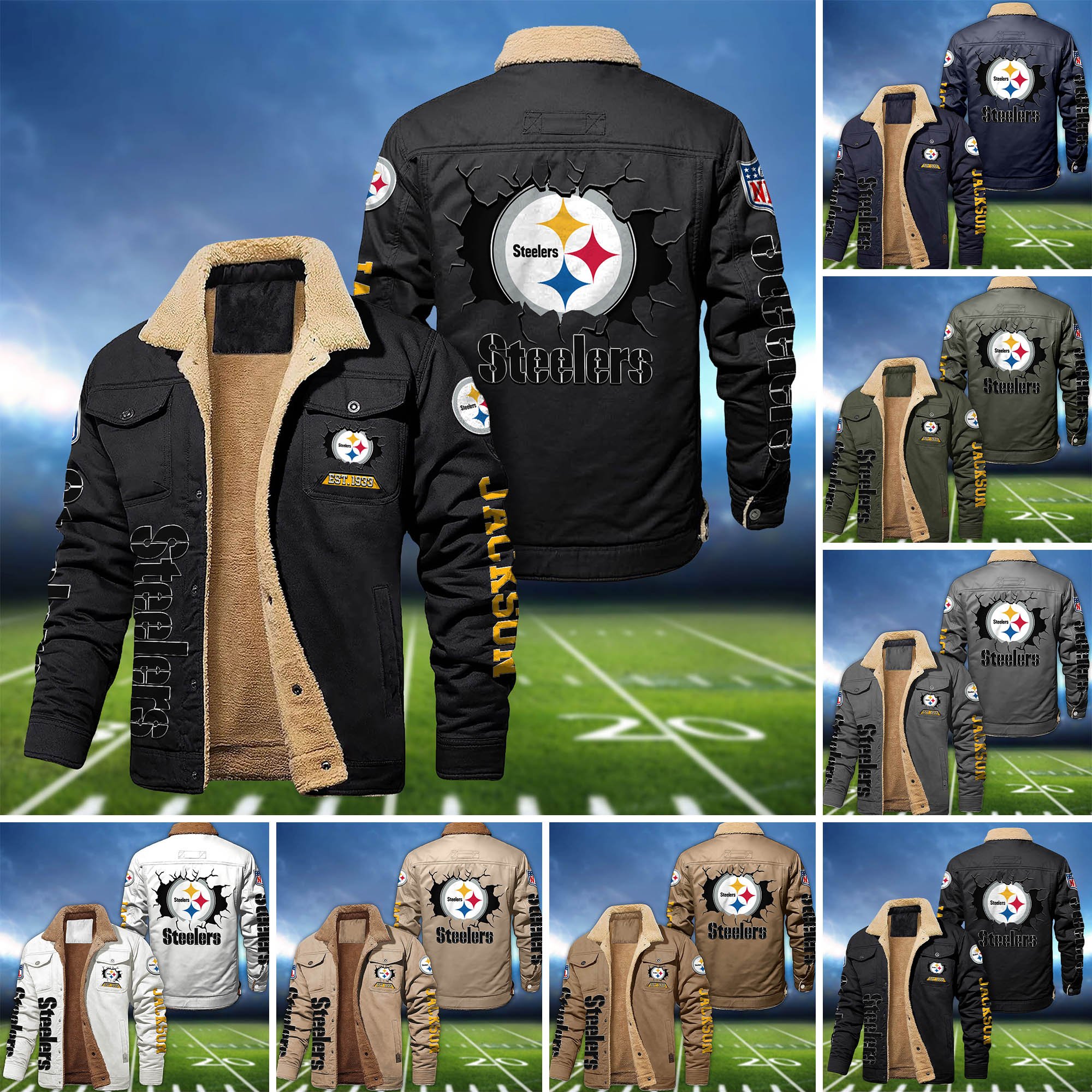 Pittsburgh Steelers Fleece Bomber Jacket 2024 Version Personalized Your Name, Sport Jacket For Fan ETHY-62916