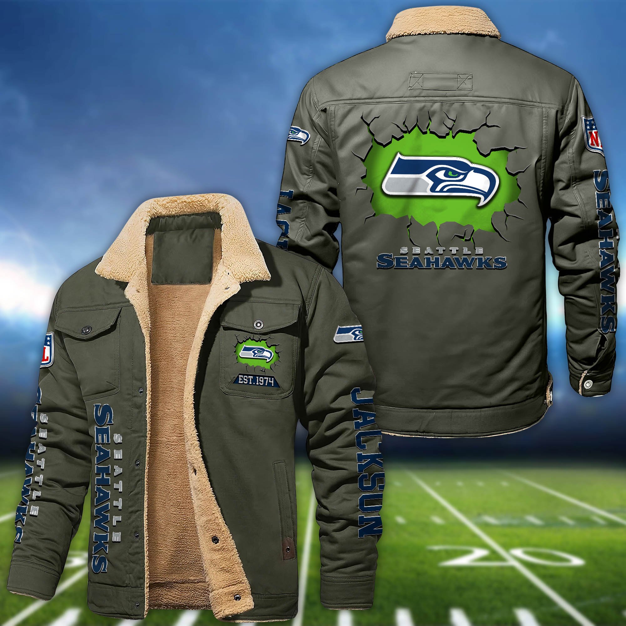 Alternative view of Seattle Seahawks Fleece Bomber Jacket 2024 Version Personalized Your Name, Sport Jacket For Fan ETHY-62916