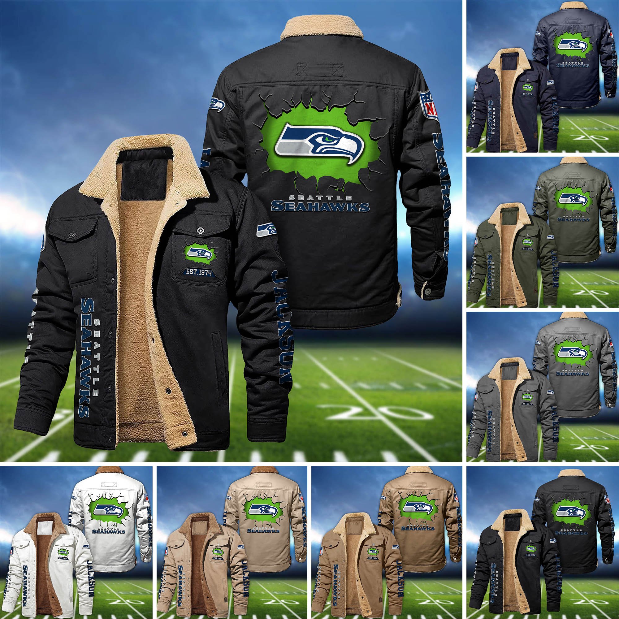 Seattle Seahawks Fleece Bomber Jacket 2024 Version Personalized Your Name, Sport Jacket For Fan ETHY-62916