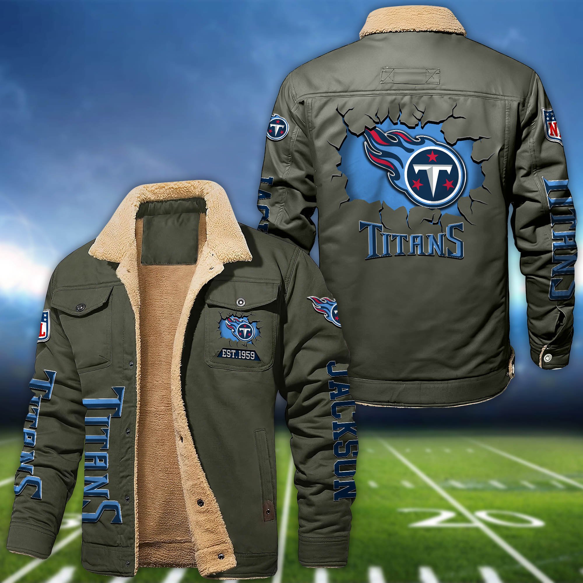 Alternative view of Tennessee Titans Fleece Bomber Jacket 2024 Version Personalized Your Name, Sport Jacket For Fan ETHY-62916
