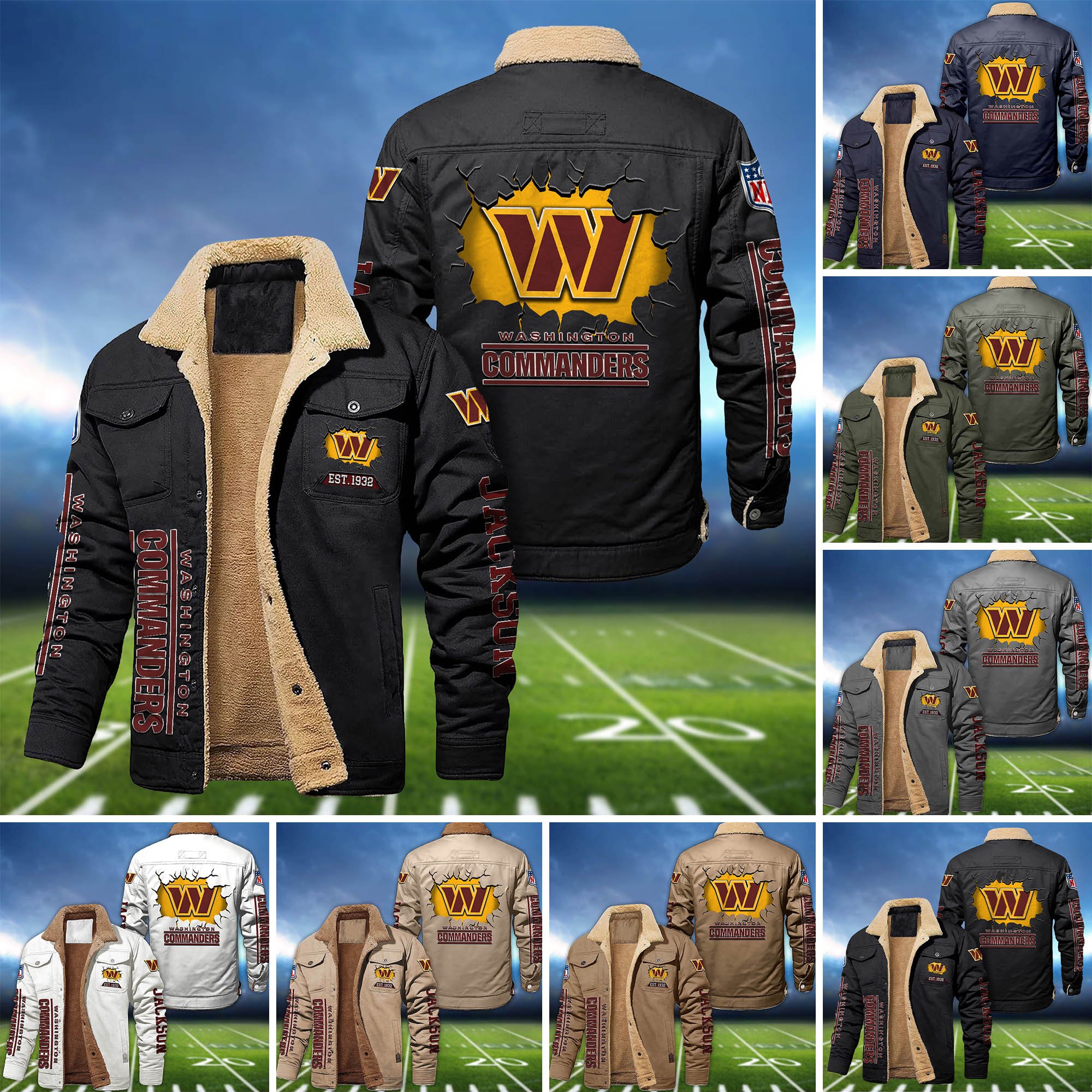 Washington Commanders Fleece Bomber Jacket 2024 Version Personalized Your Name, Sport Jacket For Fan ETHY-62916
