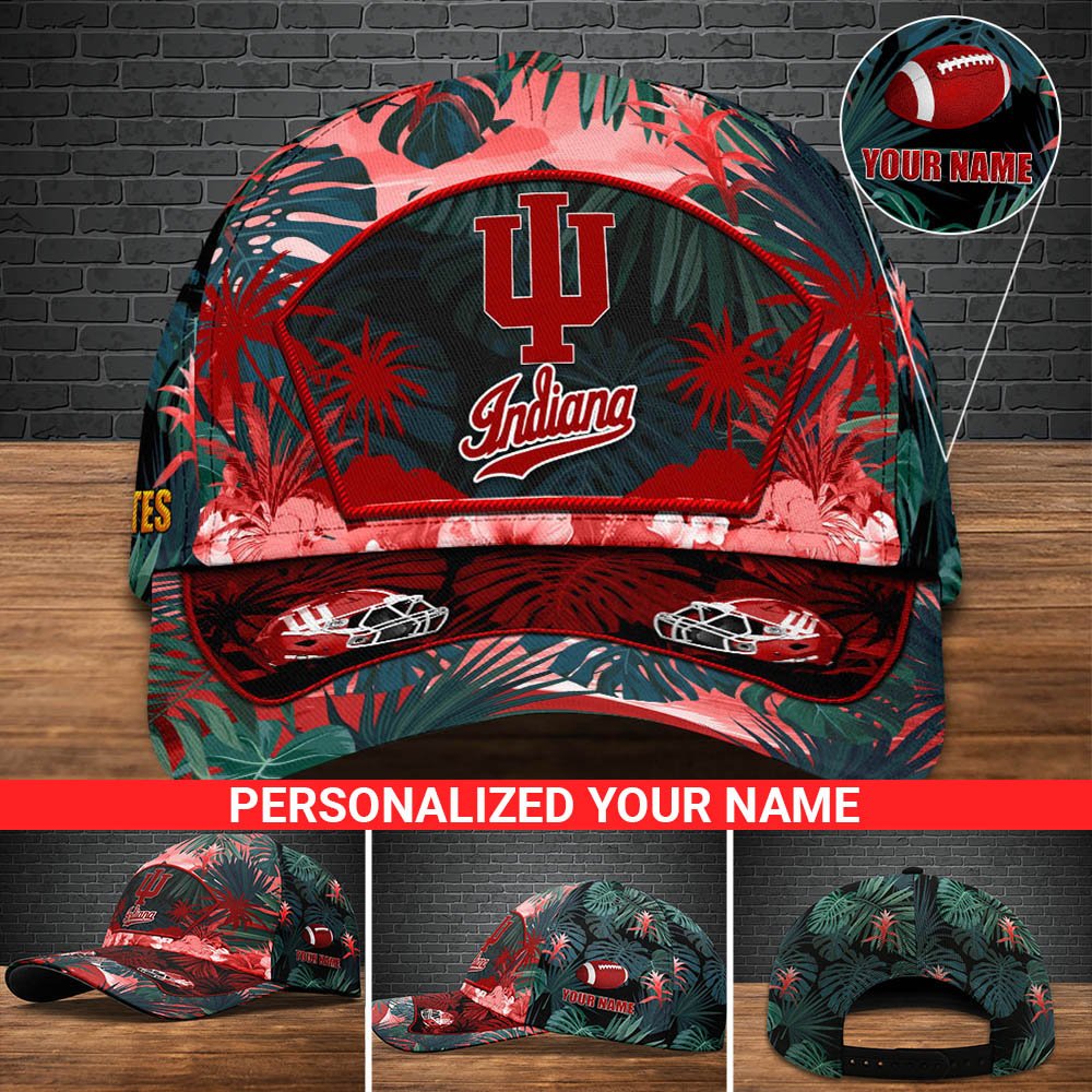 Indiana Hoosiers Football Team Cap 2024 Version Personalized Your Name, Tropical Cap, Sport Gifts ETHY-53142