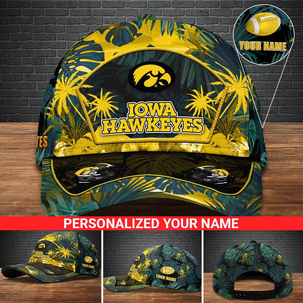 Iowa Hawkeyes Football Team Cap 2024 Version Personalized Your Name, Tropical Cap, Sport Gifts ETHY-53142