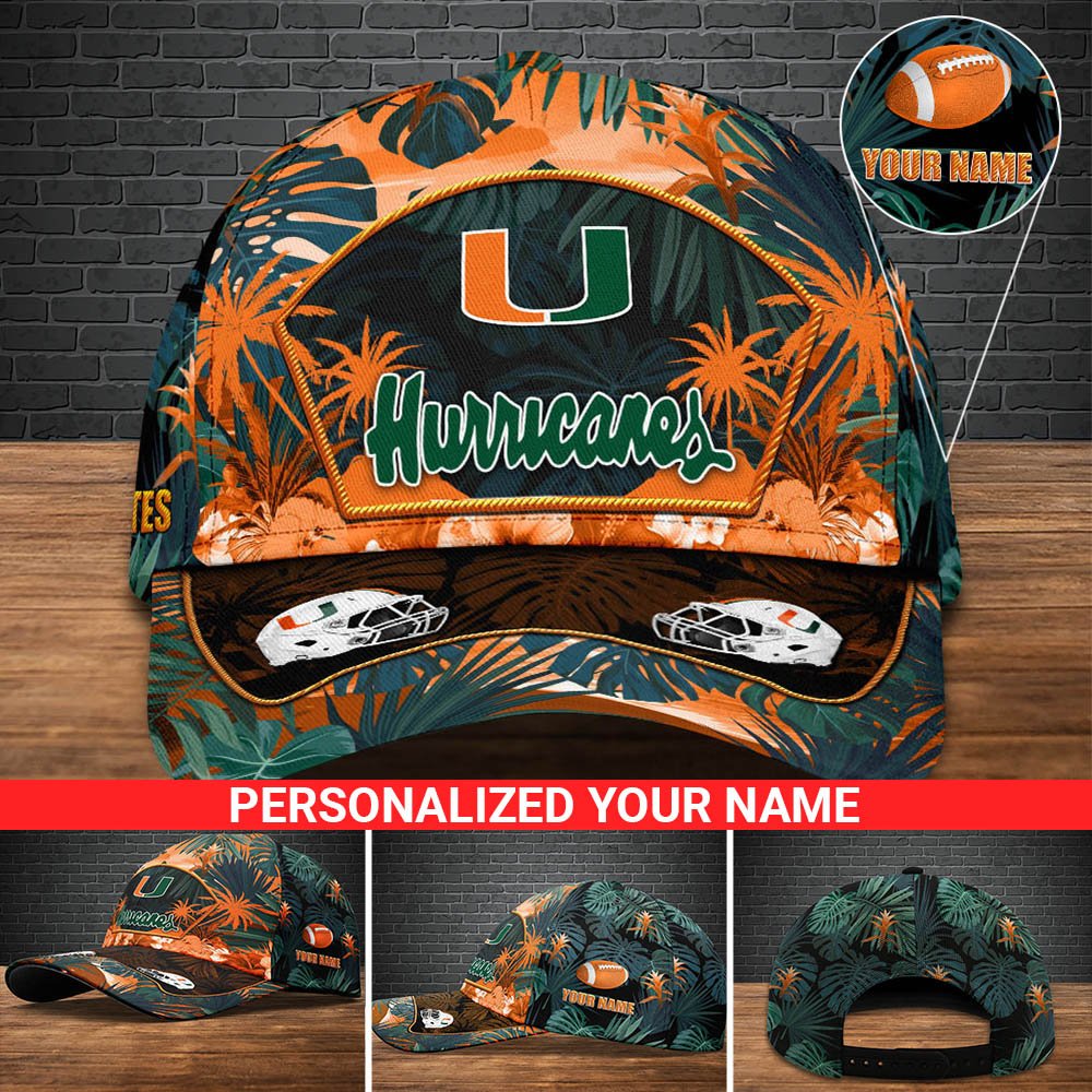 Miami Hurricanes Football Team Cap 2024 Version Personalized Your Name, Tropical Cap, Sport Gifts ETHY-53142
