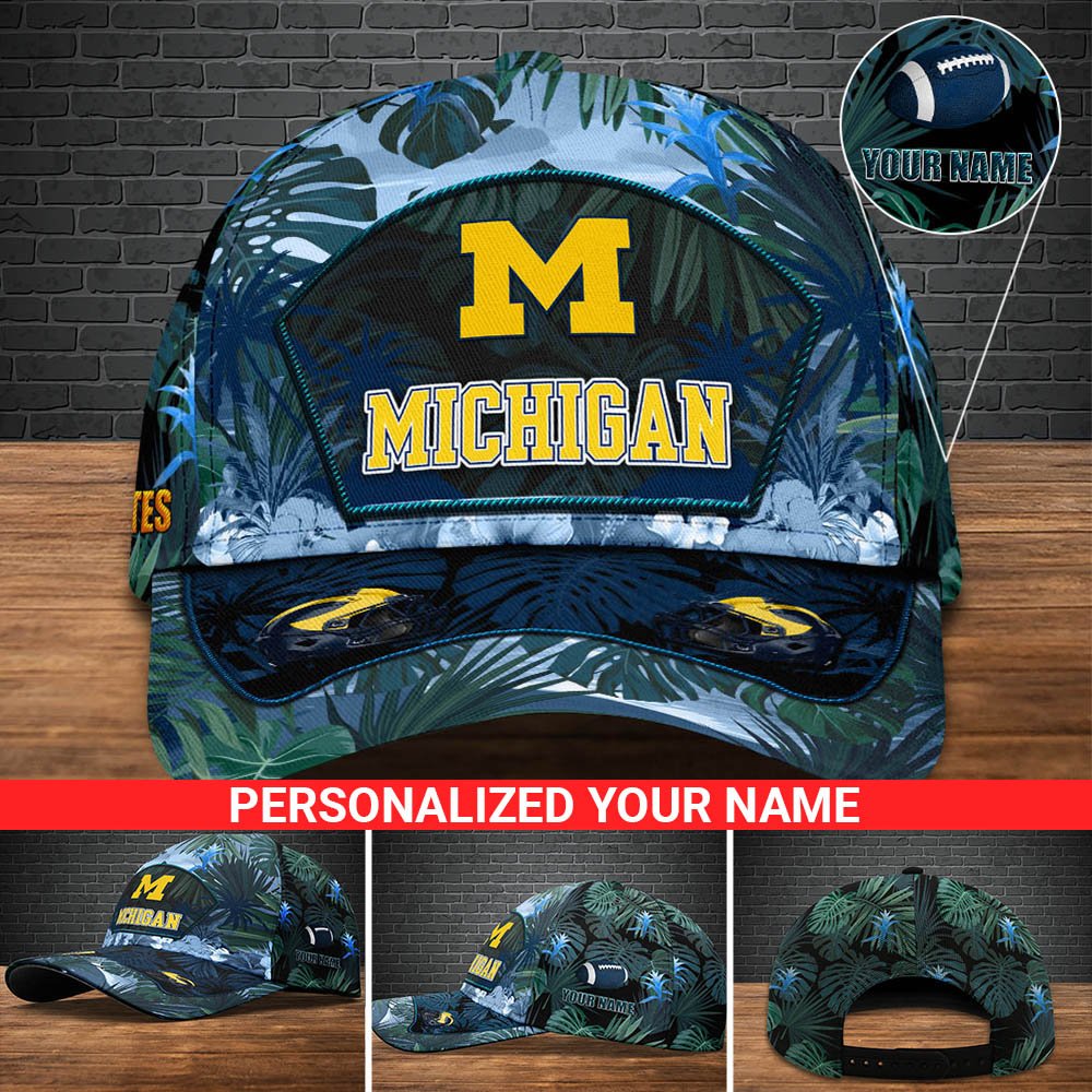 Michigan Wolverines Football Team Cap 2024 Version Personalized Your Name, Tropical Cap, Sport Gifts ETHY-53142