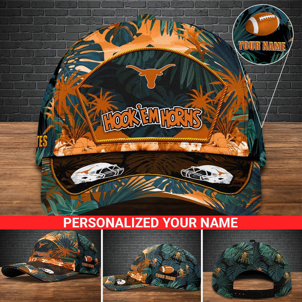 Texas Longhorns Football Team Cap 2024 Version Personalized Your Name, Tropical Cap, Sport Gifts ETHY-53142