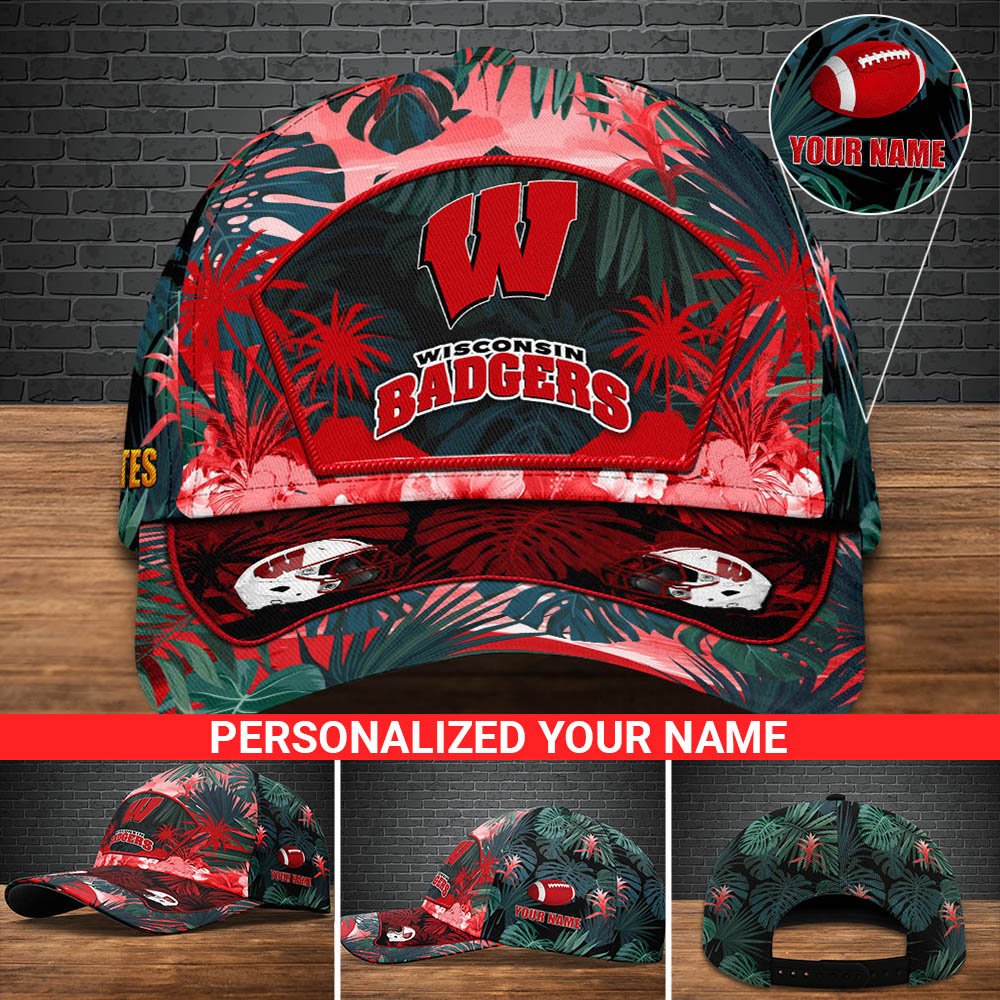 Wisconsin Badgers Football Team Cap 2024 Version Personalized Your Name, Tropical Cap, Sport Gifts ETHY-53142