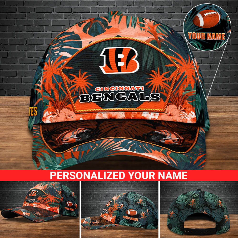 Cincinnati Bengals Football Team Cap 2024 Version Personalized Your Name, Tropical Cap, Sport Gifts ETHY-53142