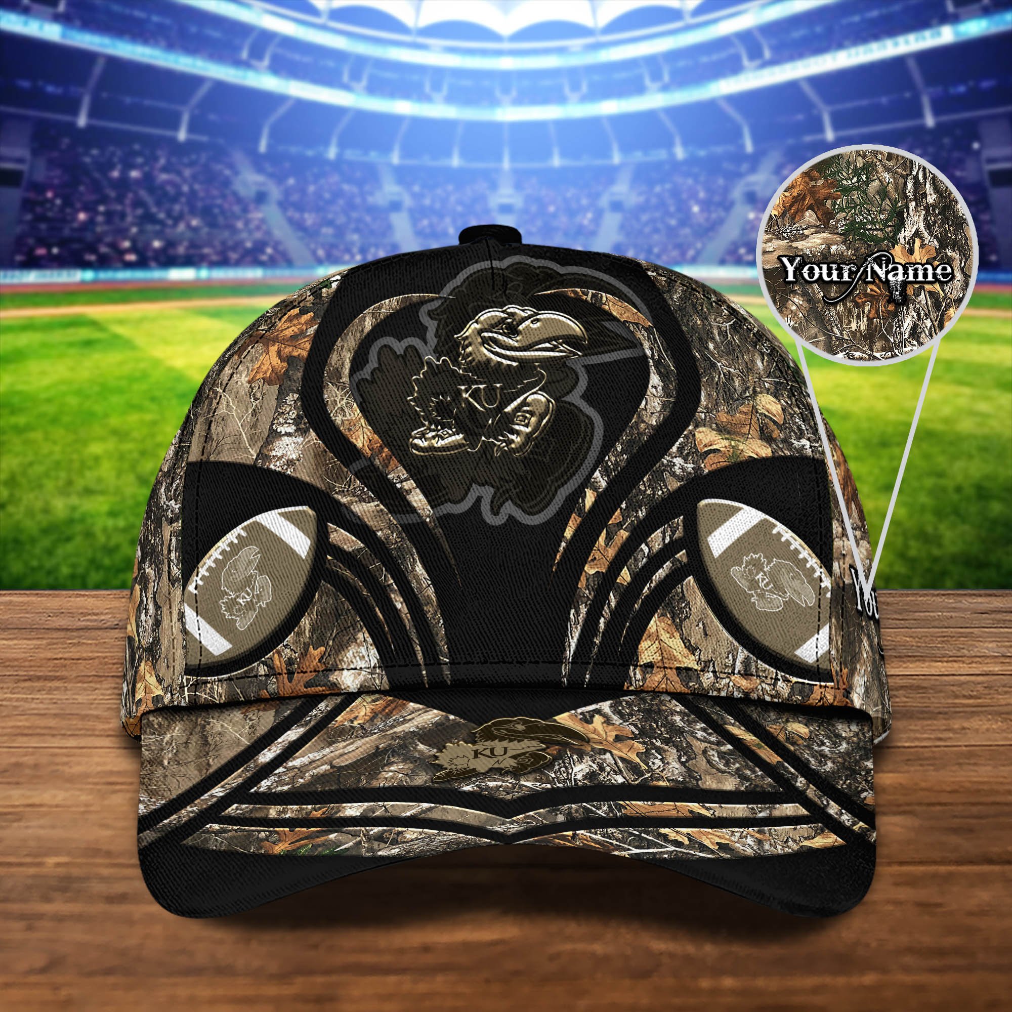 Kansas Jayhawks Camouflage Cap 2024 Version Customized Your Name, Football Team Cap For Fans ETHY-53591