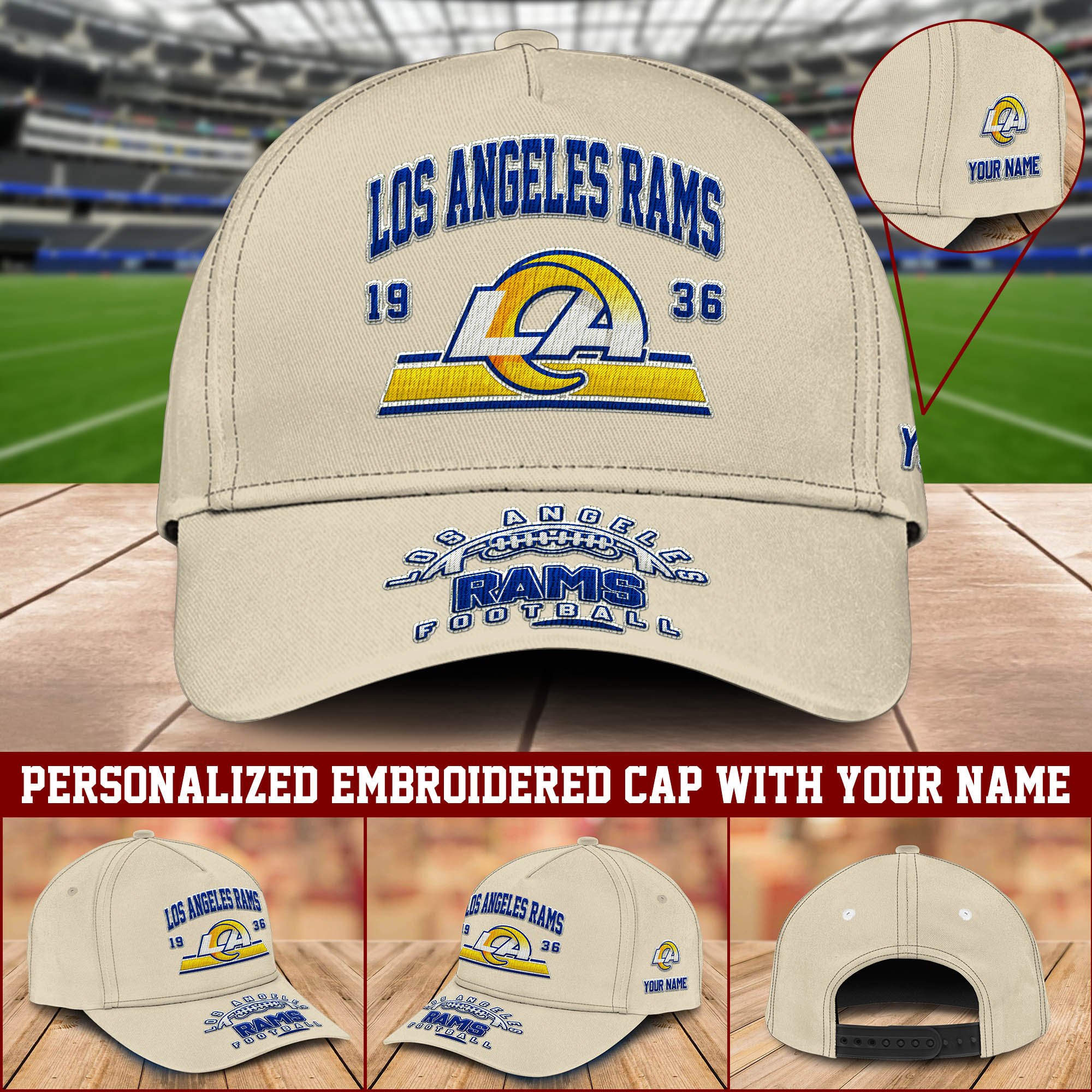 Los Angeles Rams Embroidered Cap 2024 Version Personalized Your Name, Sport Team Cap, Sport Gifts ETHY-60111