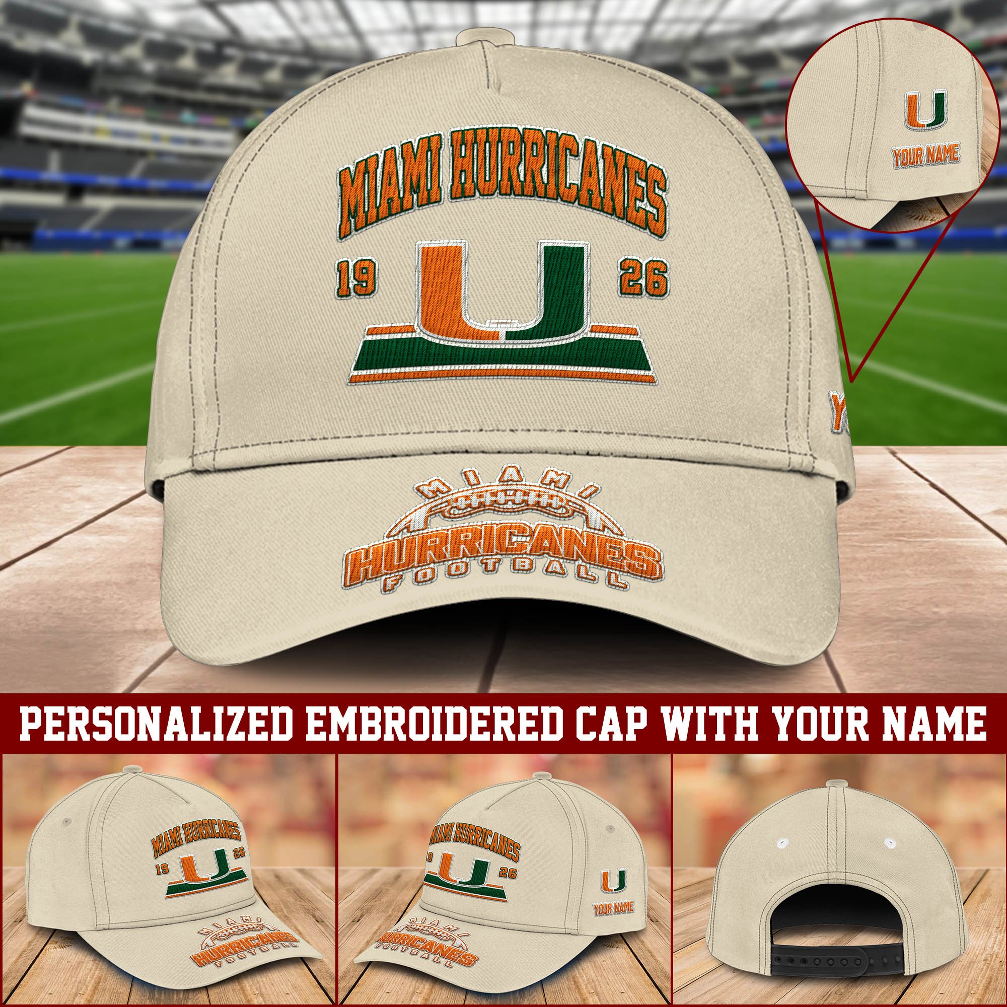Miami Hurricanes Embroidered Cap 2024 Version Personalized Your Name, Sport Team Cap, Sport Gifts ETHY-60111