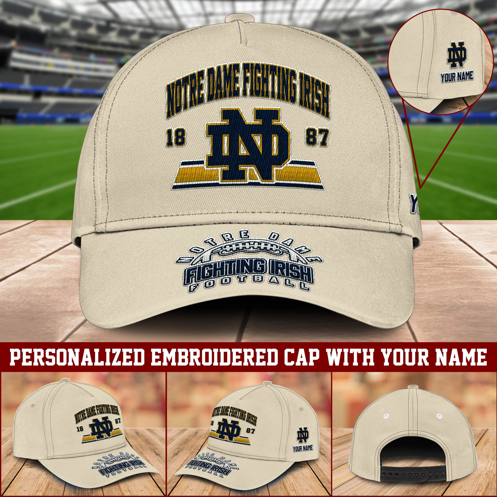 Notre Dame Fighting Irish Embroidered Cap 2024 Version Personalized Your Name, Sport Team Cap, Sport Gifts ETHY-60111
