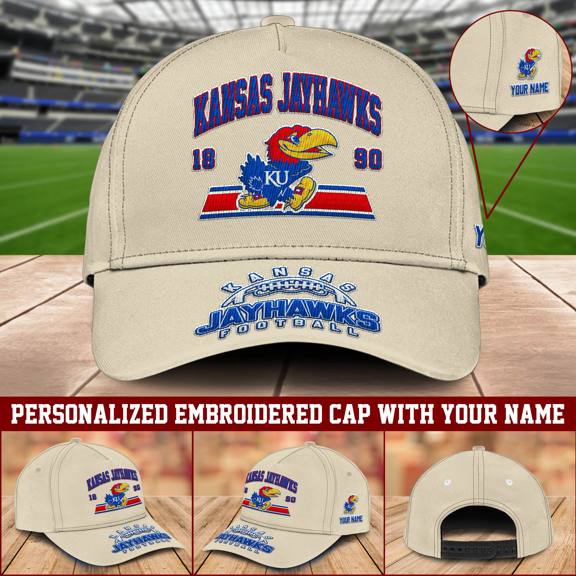 Kansas Jayhawks Embroidered Cap 2024 Version Personalized Your Name, Sport Team Cap, Sport Gifts ETHY-60111