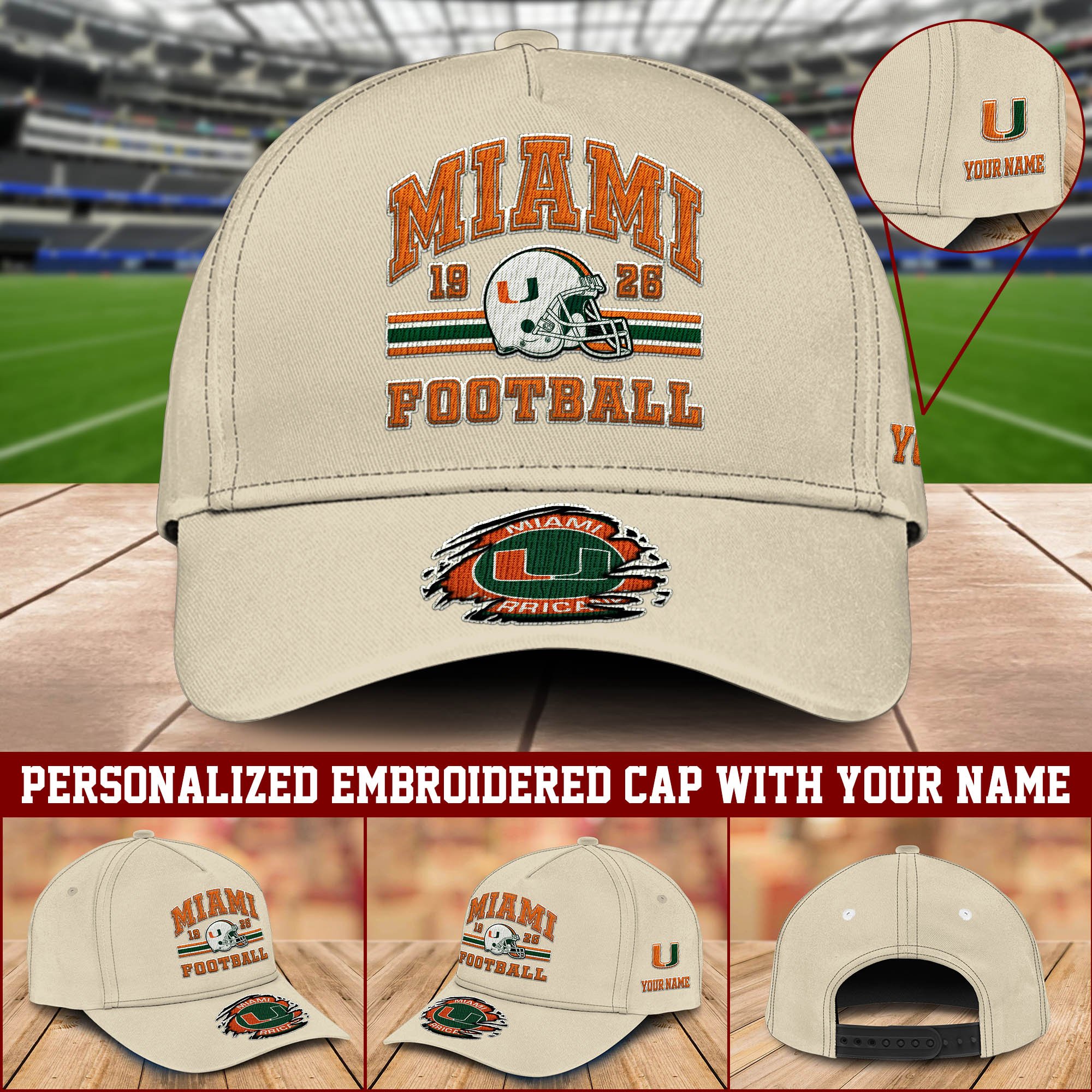 Miami Hurricanes Embroidered Cap 2024 Version Custom Your Name, Football Team Cap, Gifts For Football Lovers ETHY-60202