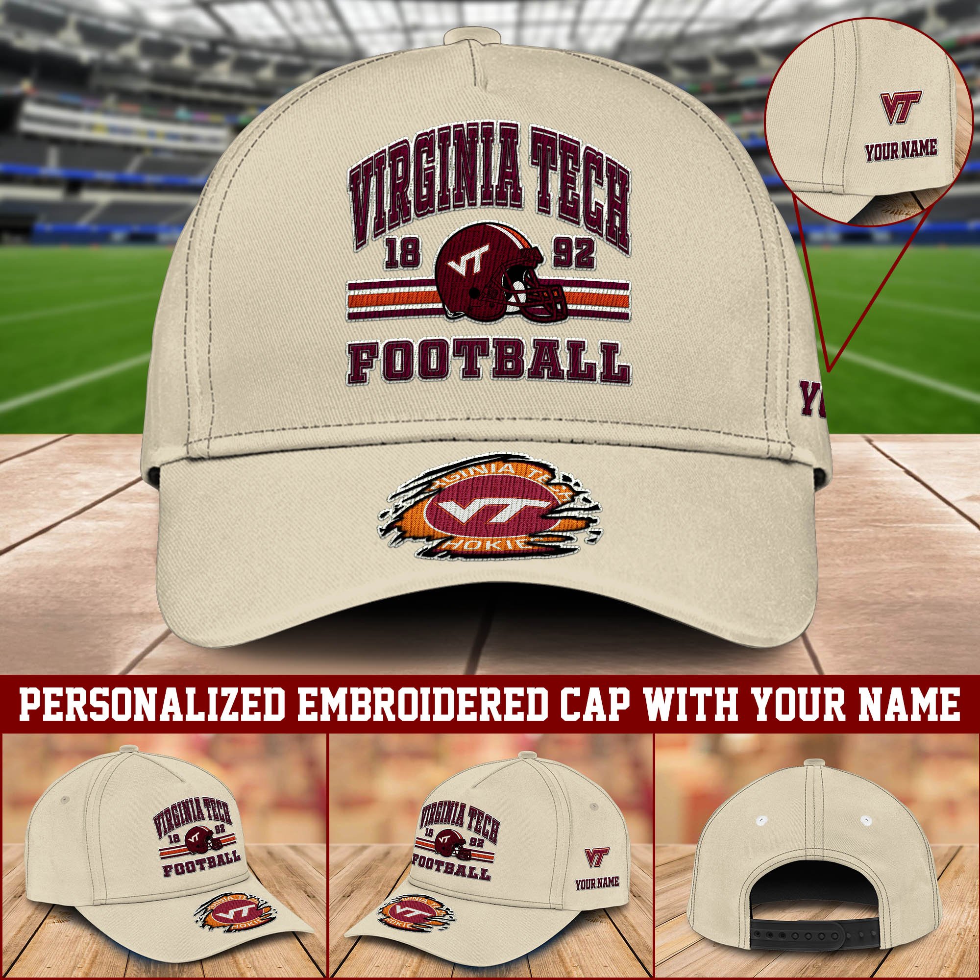 Virginia Tech Hokies Embroidered Cap 2024 Version Custom Your Name, Football Team Cap, Gifts For Football Lovers ETHY-60202