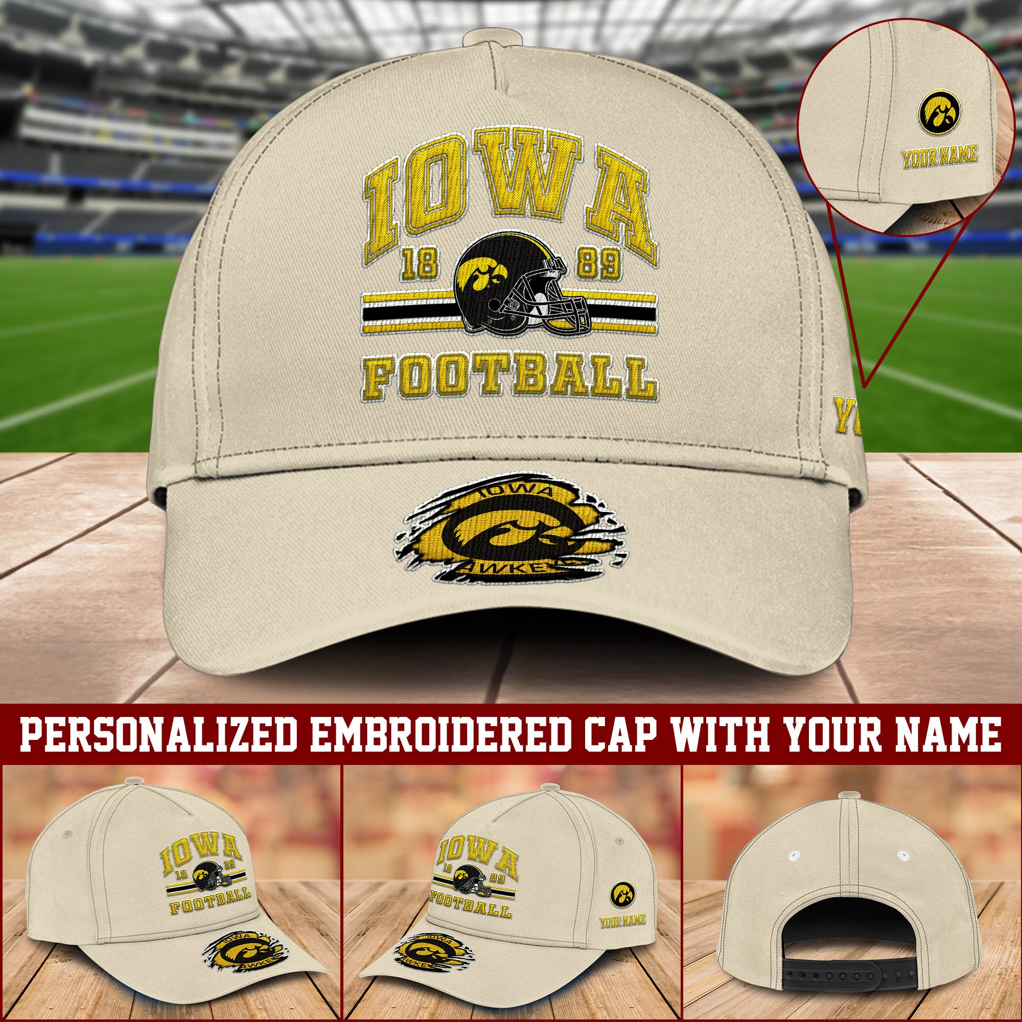 Iowa Hawkeyes Embroidered Cap 2024 Version Custom Your Name, Football Team Cap, Gifts For Football Lovers ETHY-60202