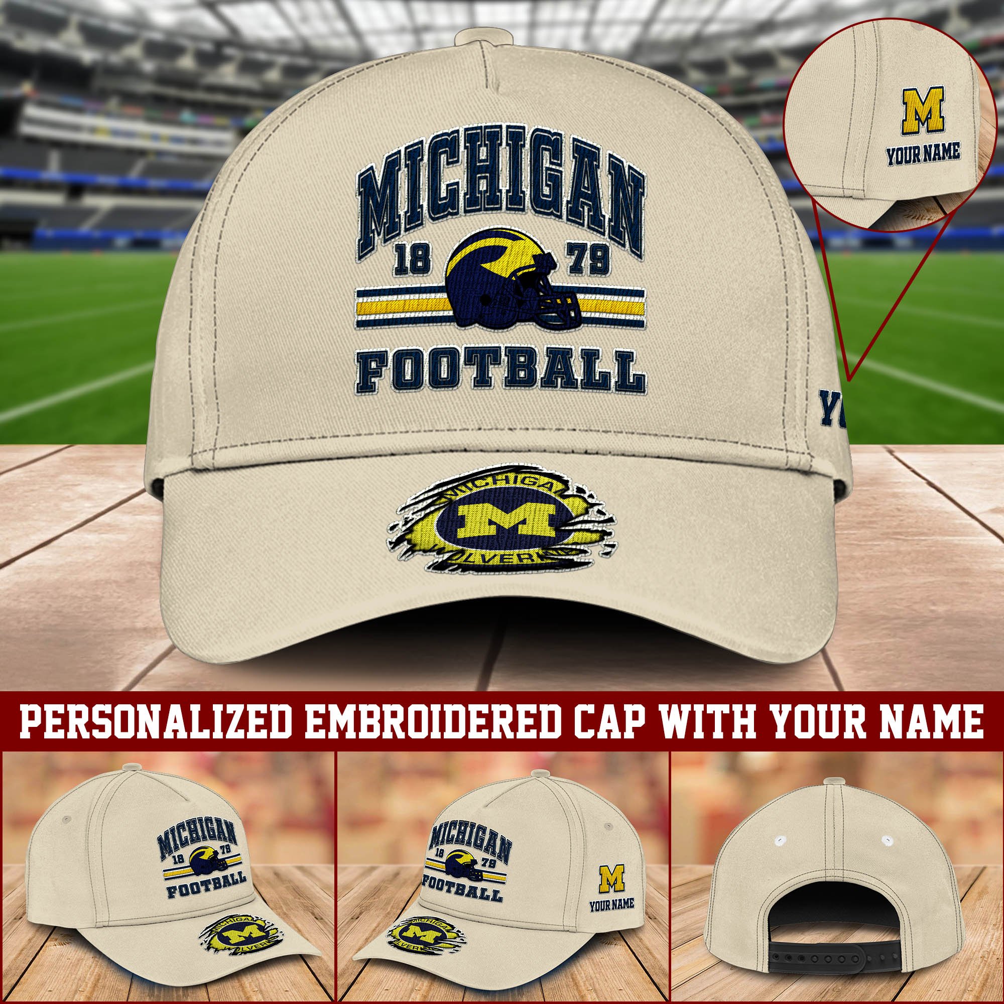 Michigan Wolverines Embroidered Cap 2024 Version Custom Your Name, Football Team Cap, Gifts For Football Lovers ETHY-60202