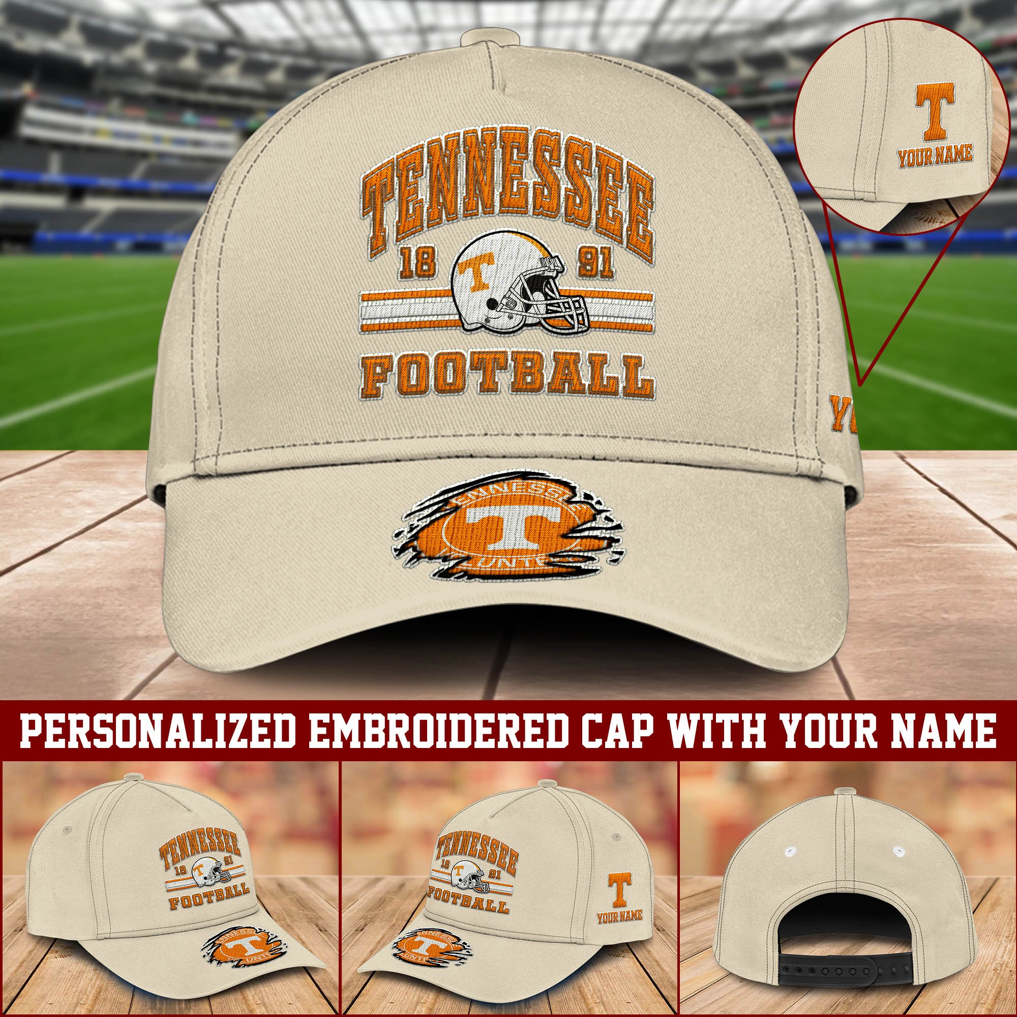 Tennessee Volunteers Embroidered Cap 2024 Version Custom Your Name, Football Team Cap, Gifts For Football Lovers ETHY-60202